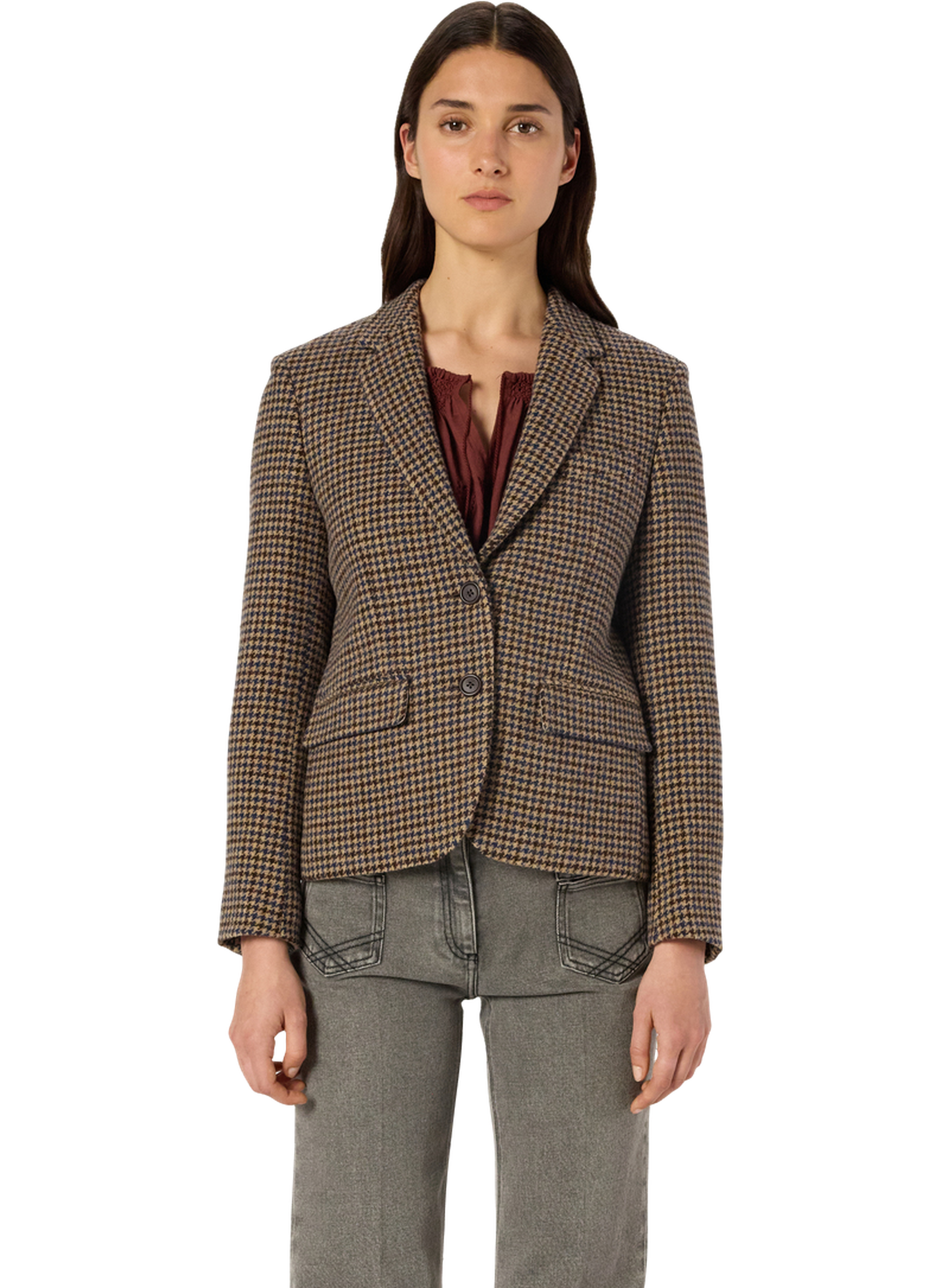 Blazer pied de coq en laine - nathane GERARD DAREL Beige