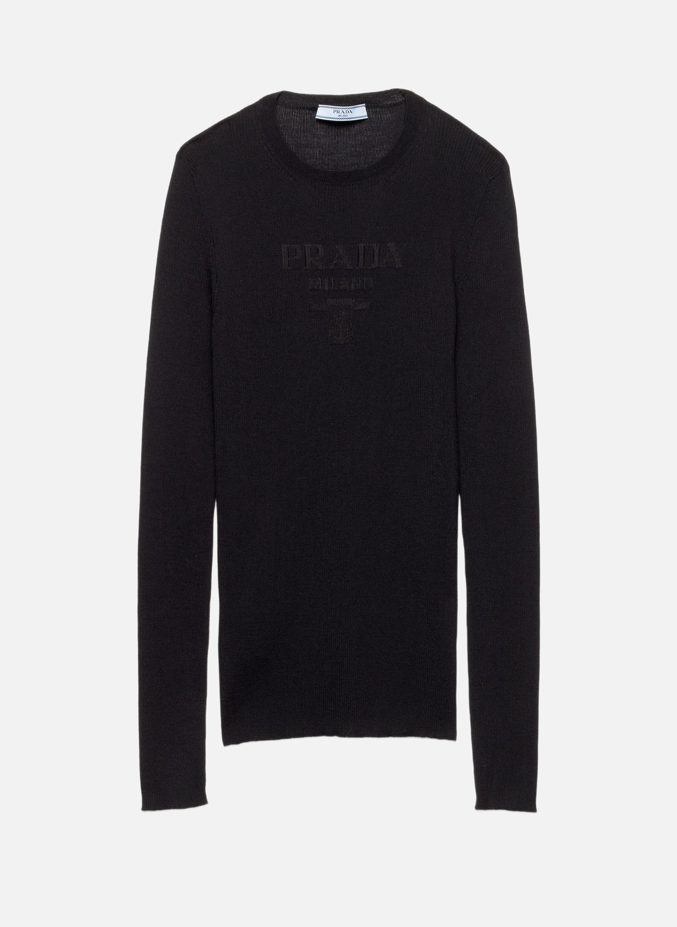 Pull à col rond en laine extra fine PRADA Bleu