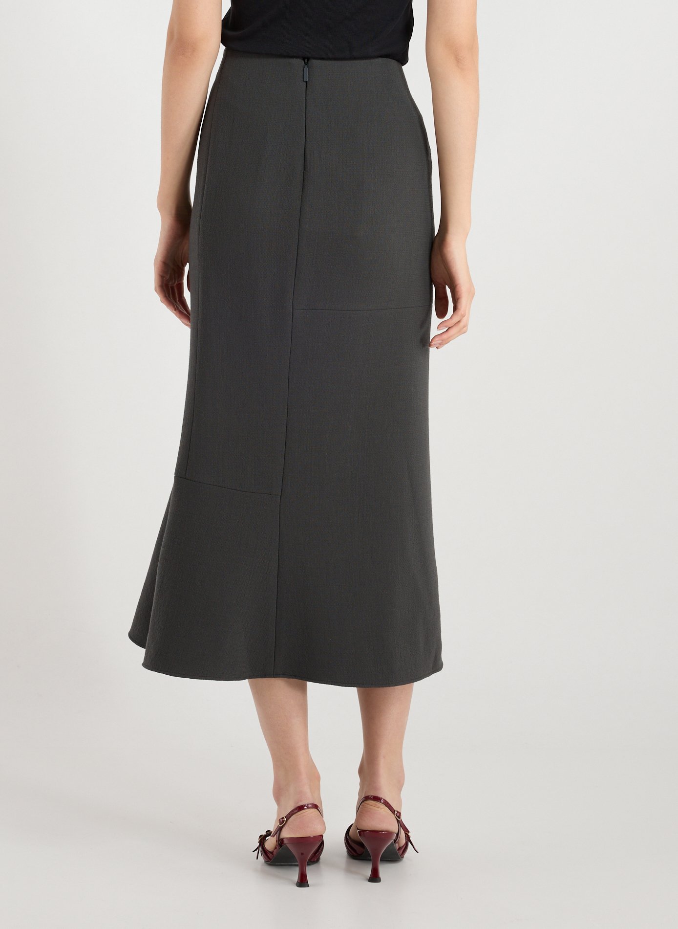 Jupe midi fluide en laine TIBI Gris