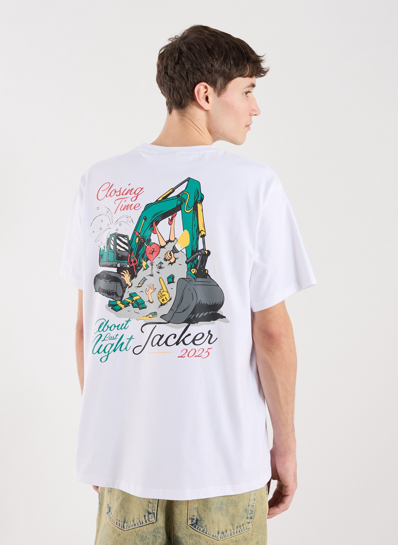 T-Shirt droit imprimé en coton JACKER. Blanc