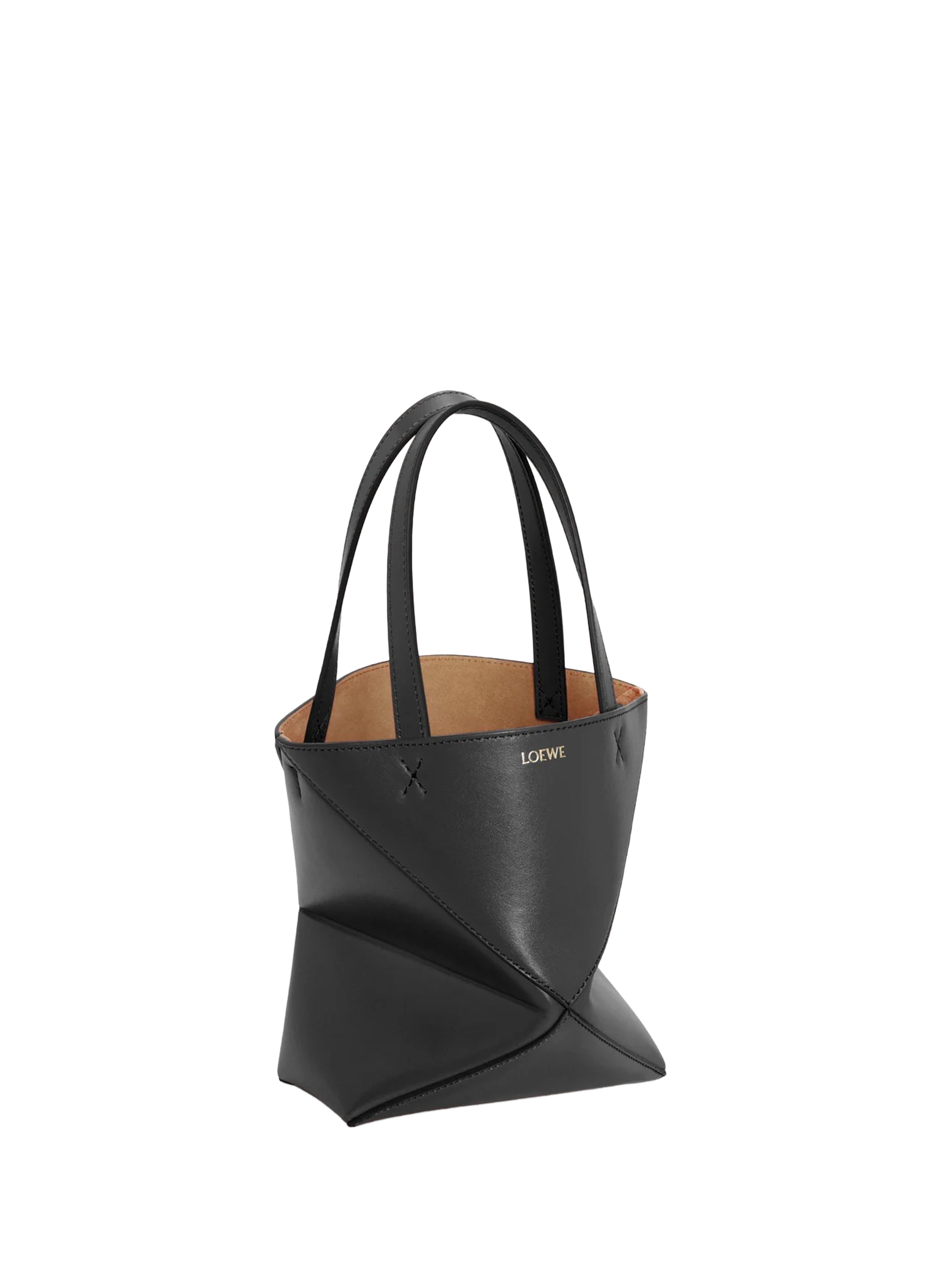 Mini Puzzle Fold Glossy Calf Leather Tote LOEWE Black