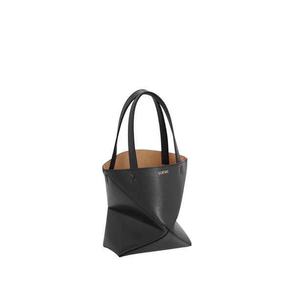 Loewe Tote Mini Puzzle Fold En Cuir De Veau Brillant In Black