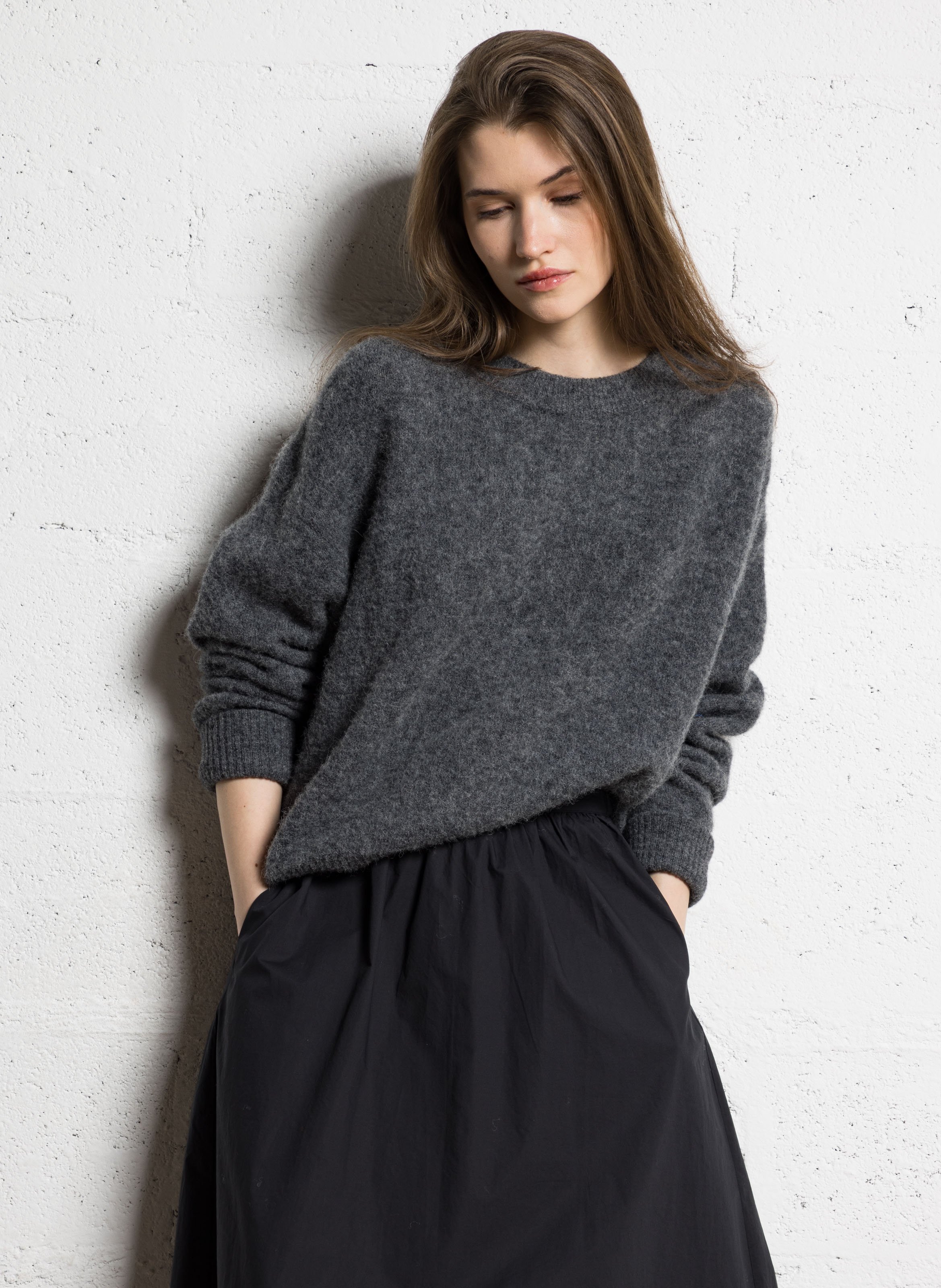 Pull ample col rond en laine mélangée vitow AMERICAN VINTAGE Gris