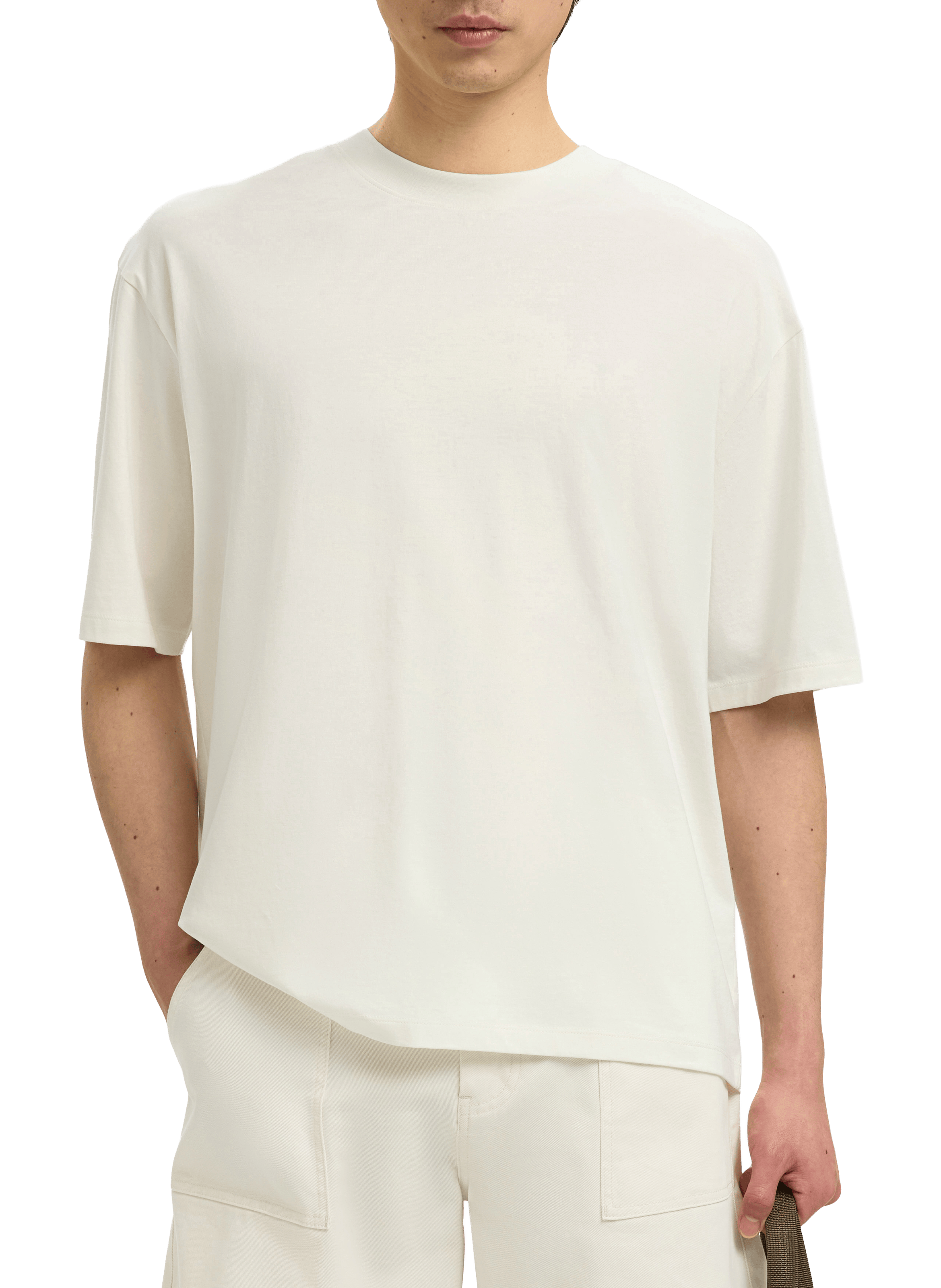 Round neck printed cotton t-shirt SELECTED Beige