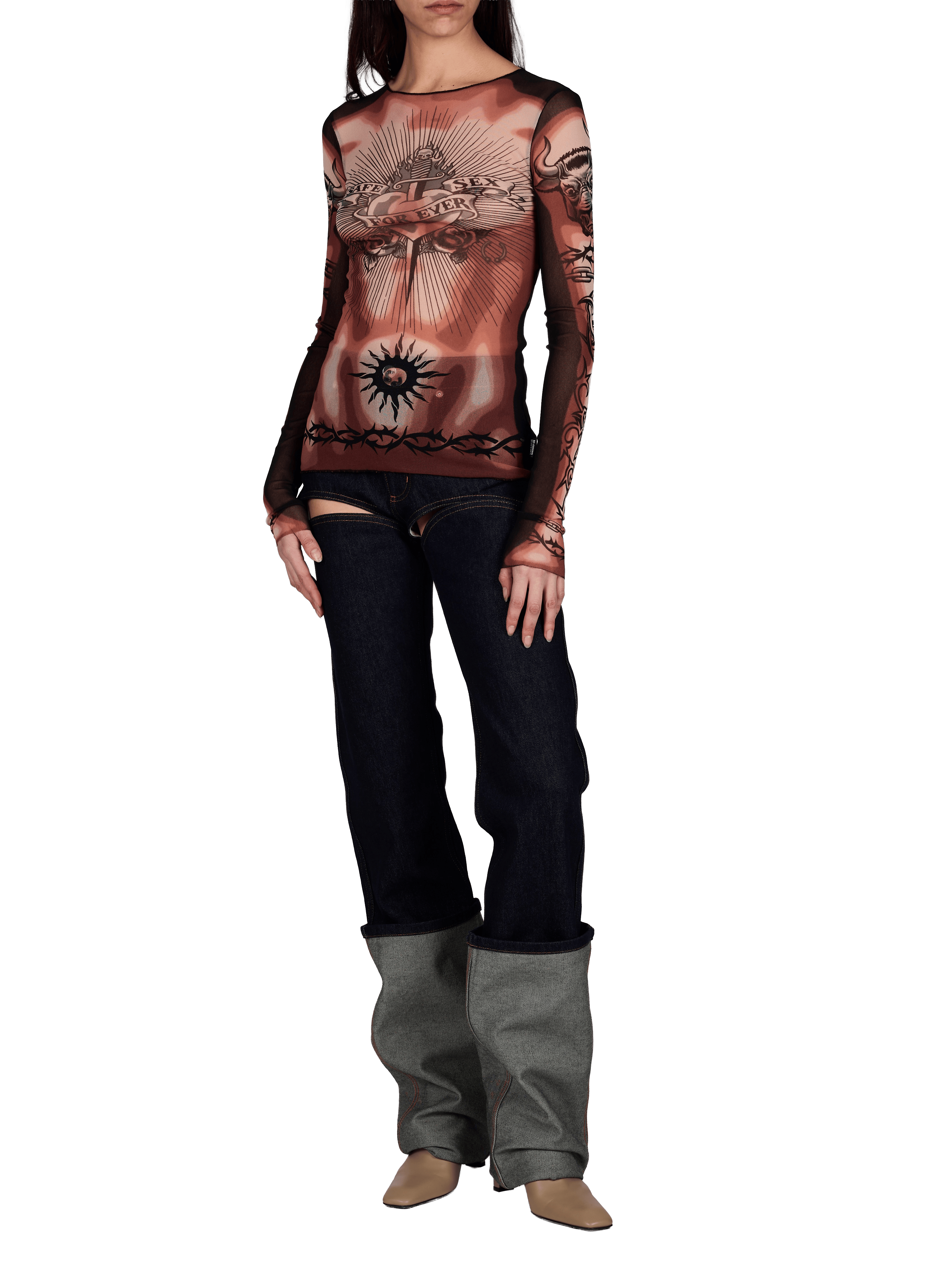 Printed sheer top JEAN PAUL GAULTIER Beige