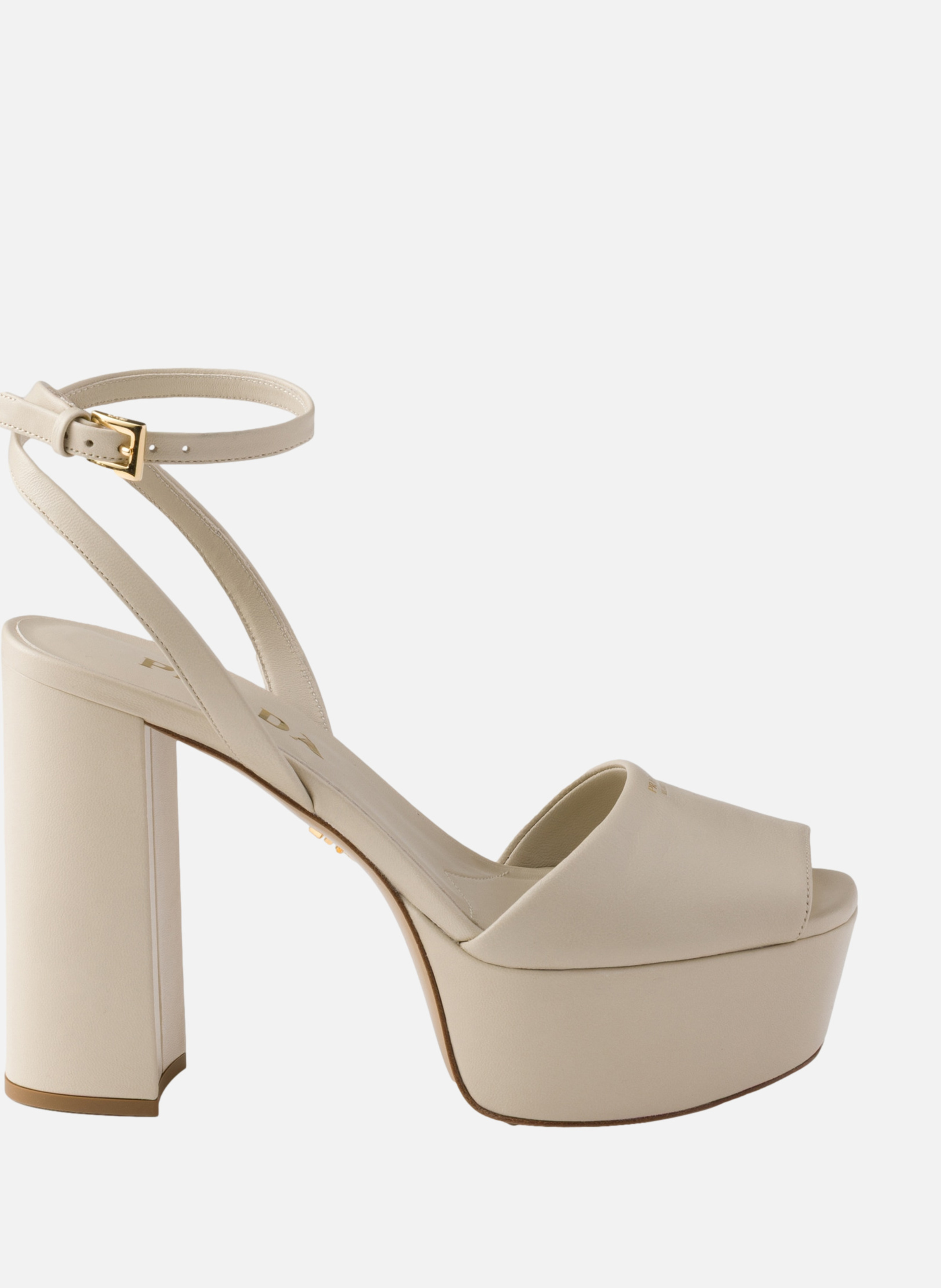 Sandales à plateforme en cuir nappa PRADA Beige