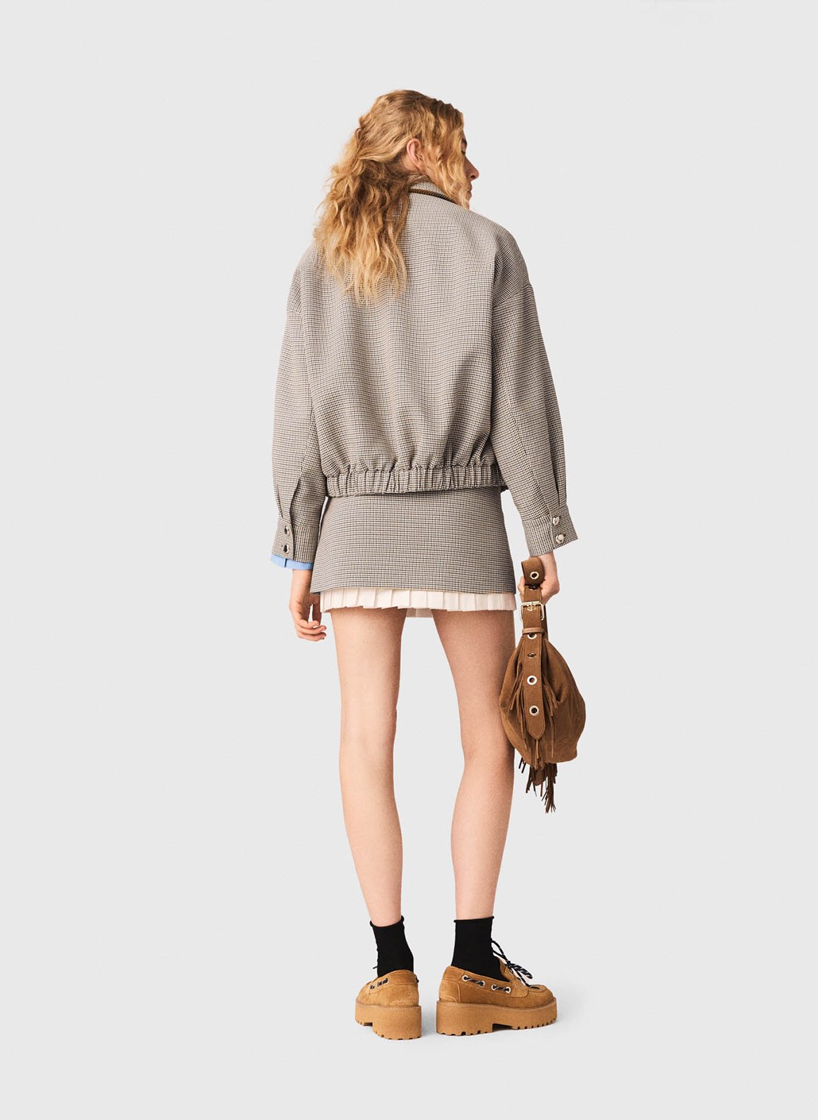 Veste droite col classique imprimée MAJE Marron