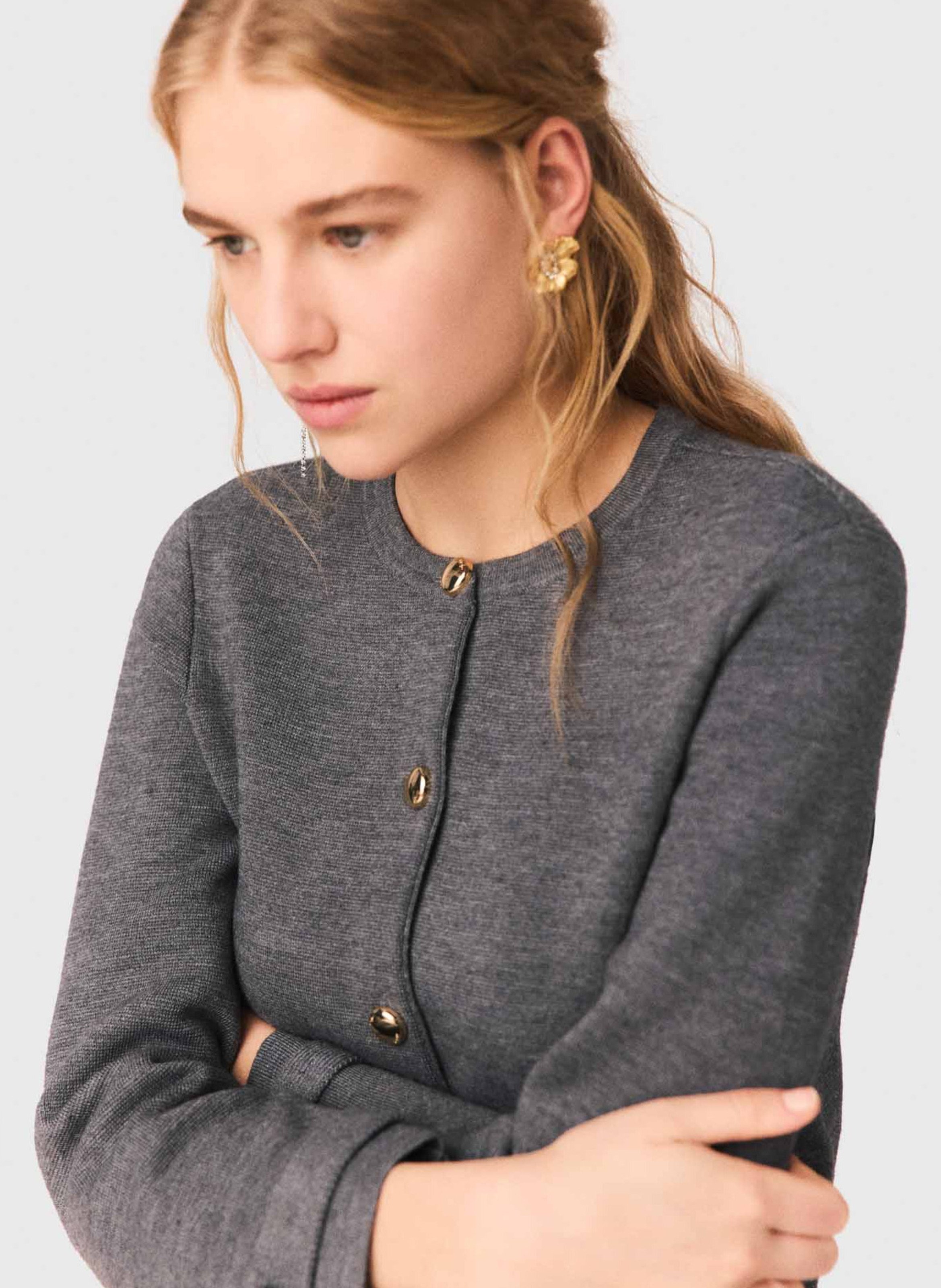 Cardigan droit col rond MAJE Gris