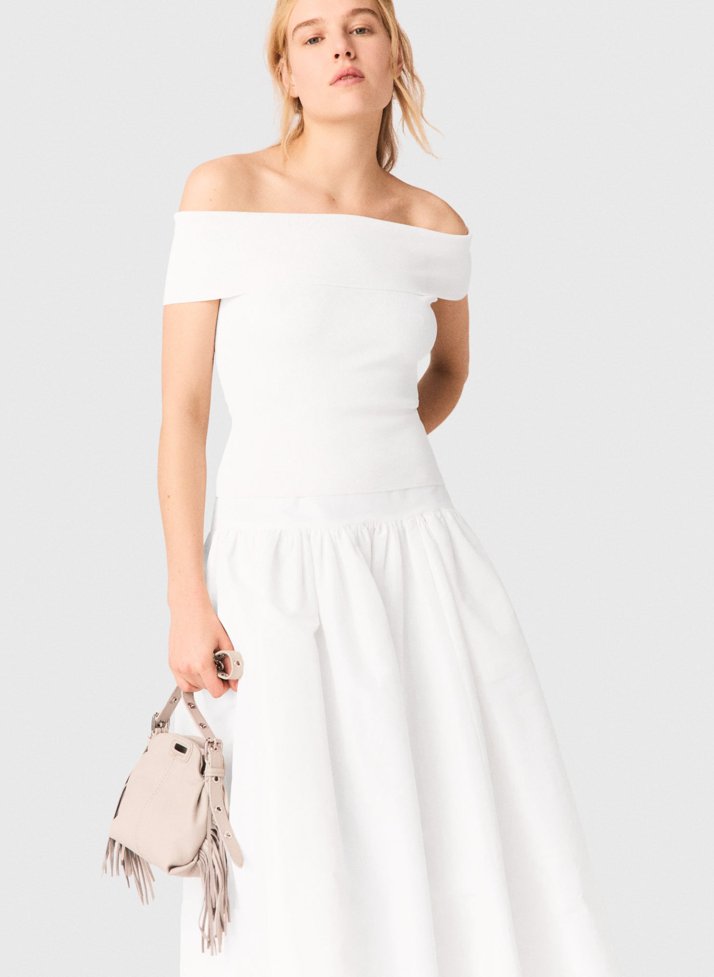 Top col bardot MAJE Blanc