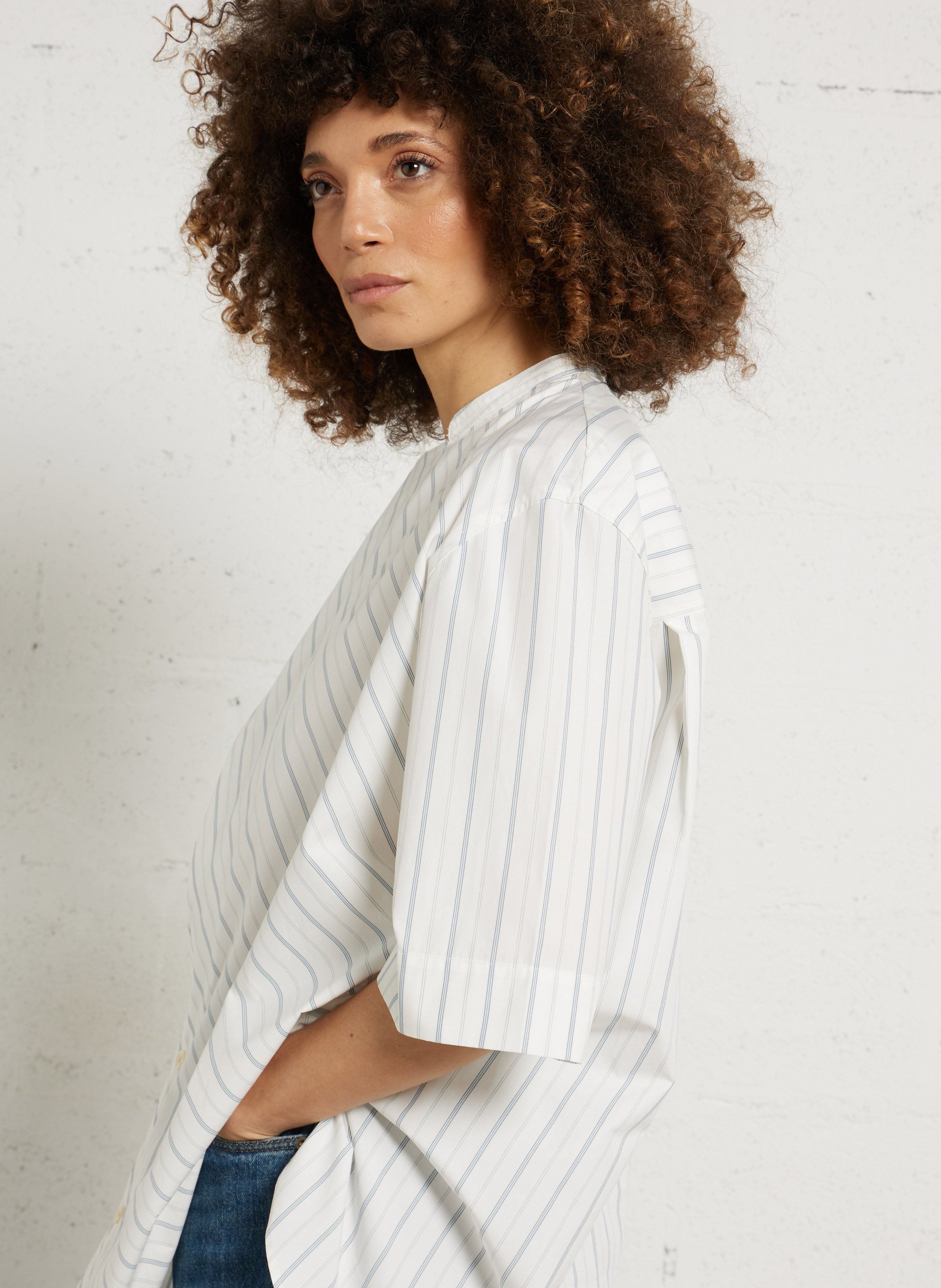 Blouse oversize col rond en coton rayé ixia SOEUR Beige