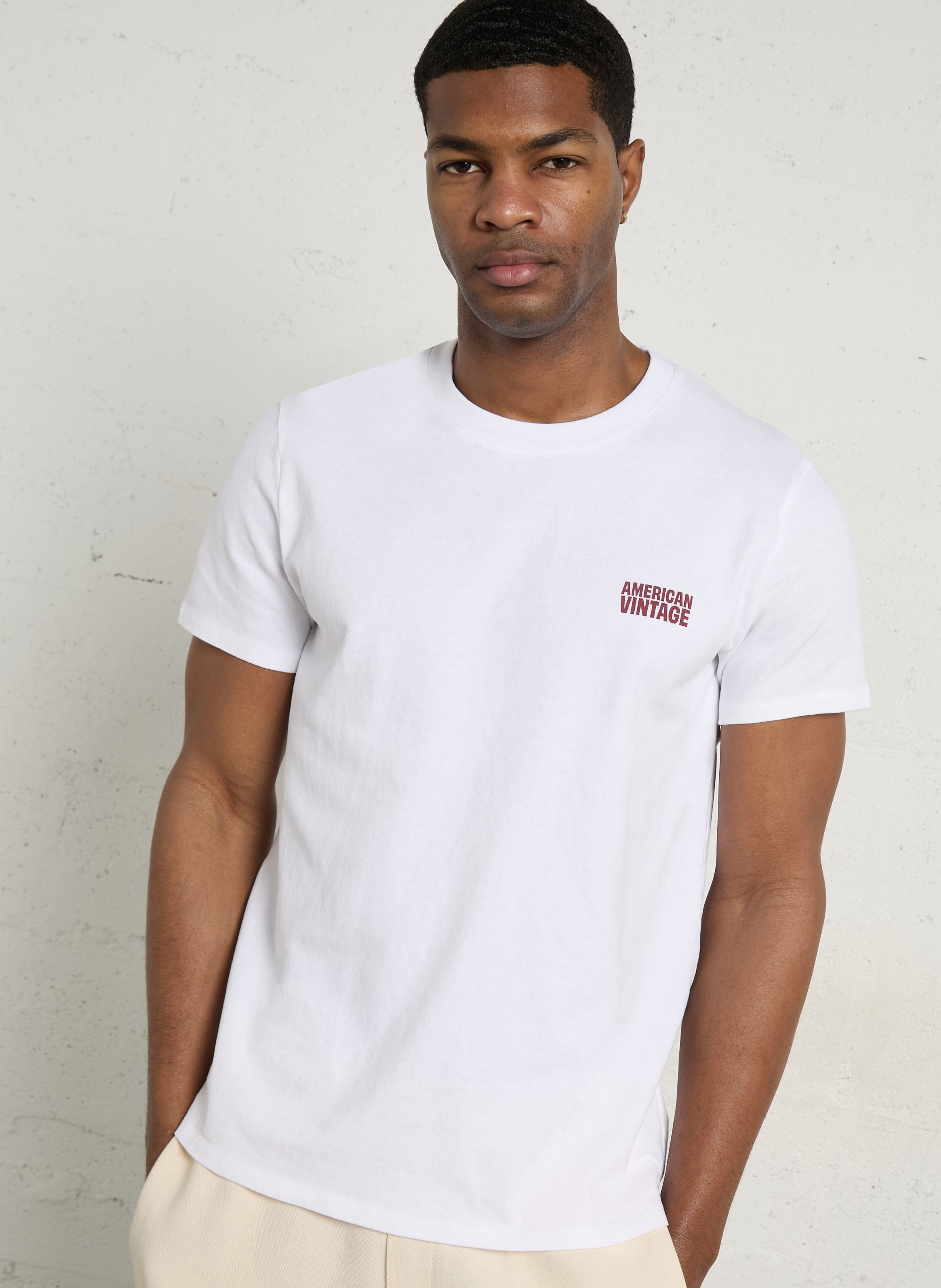 Tee-shirt droit col rond en coton ykobow AMERICAN VINTAGE Blanc