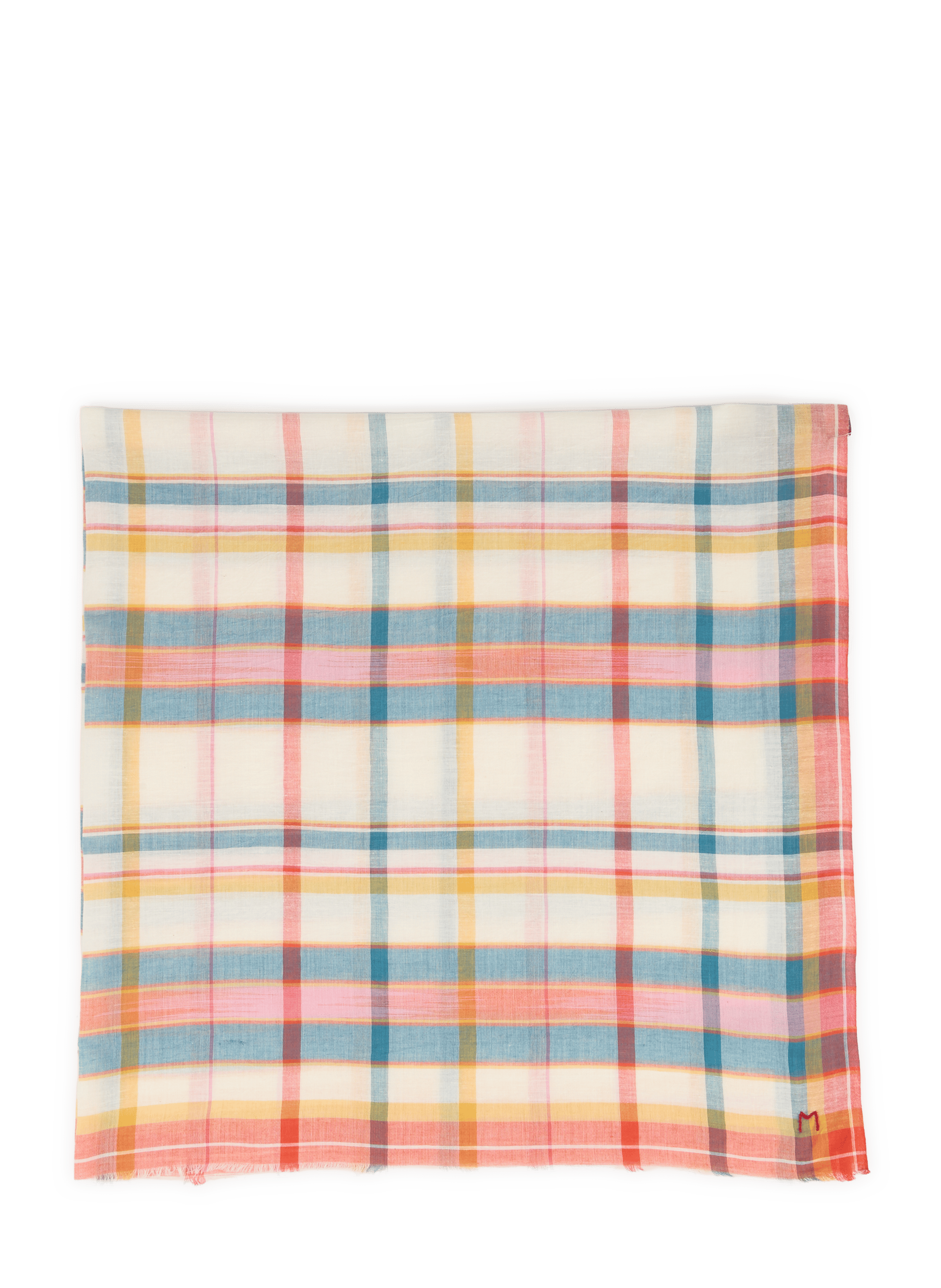 Checkered Cotton Scarf with Titmouse MOISMONT Multicolour
