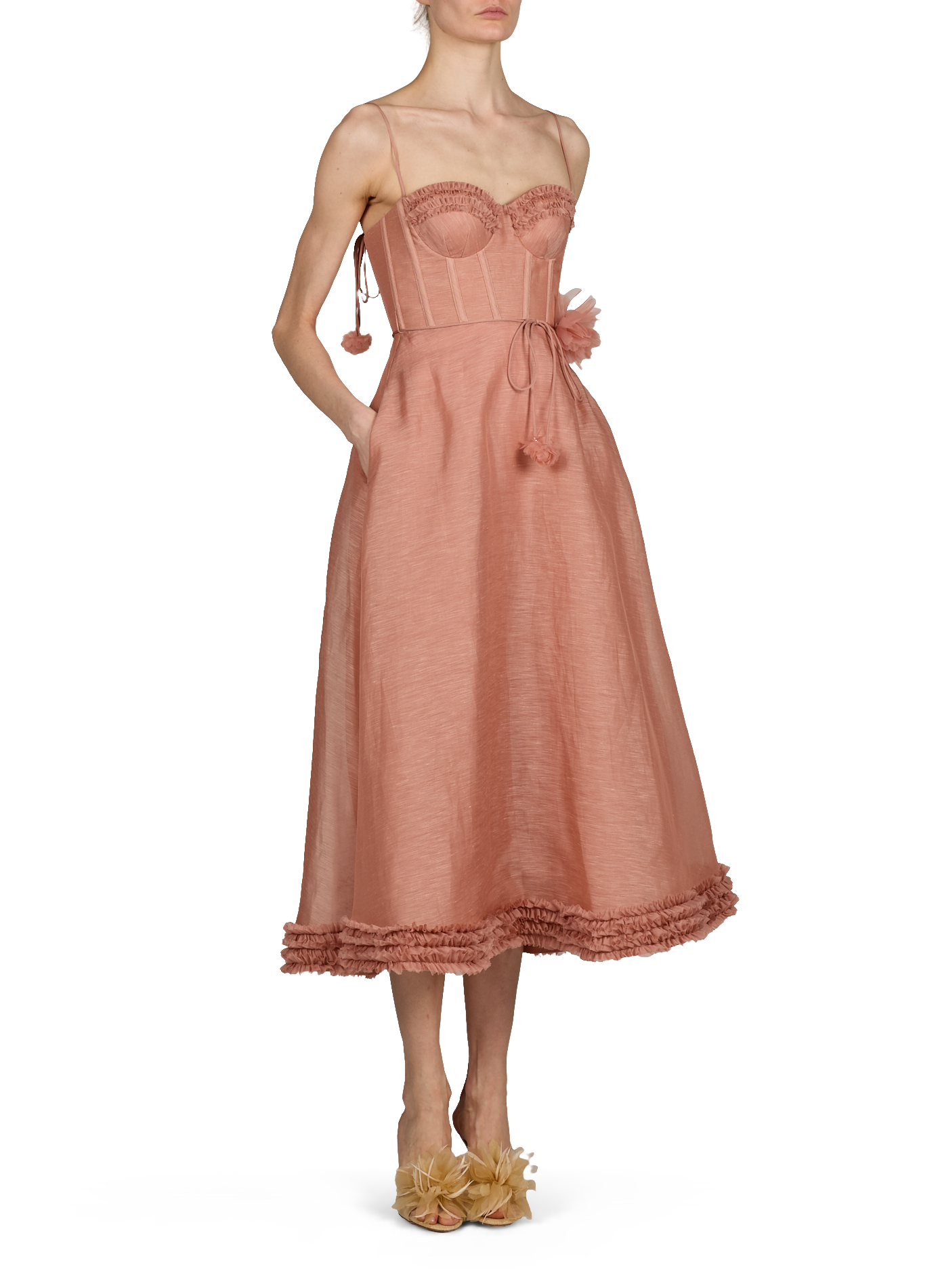 Robe midi à volants Luna ZIMMERMANN Rose