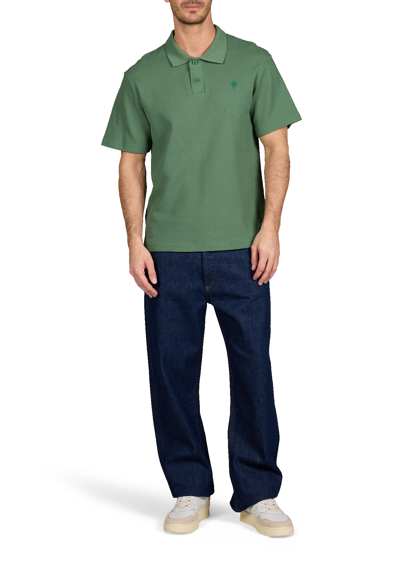 Short-sleeved textured cotton piqué polo FAGUO Green