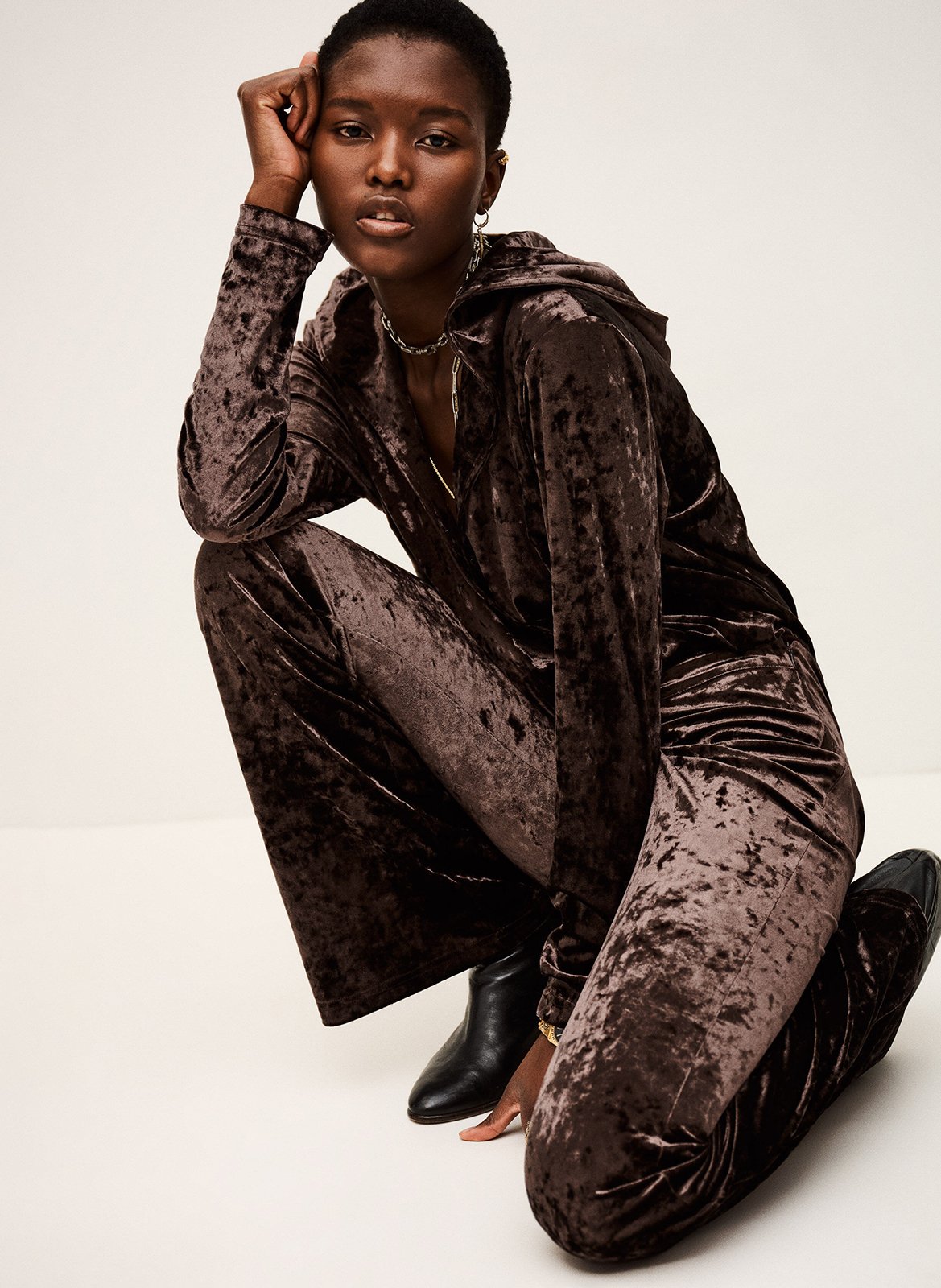 Pantalon patte d'eph en velours imprimé lolita BA&SH Noir