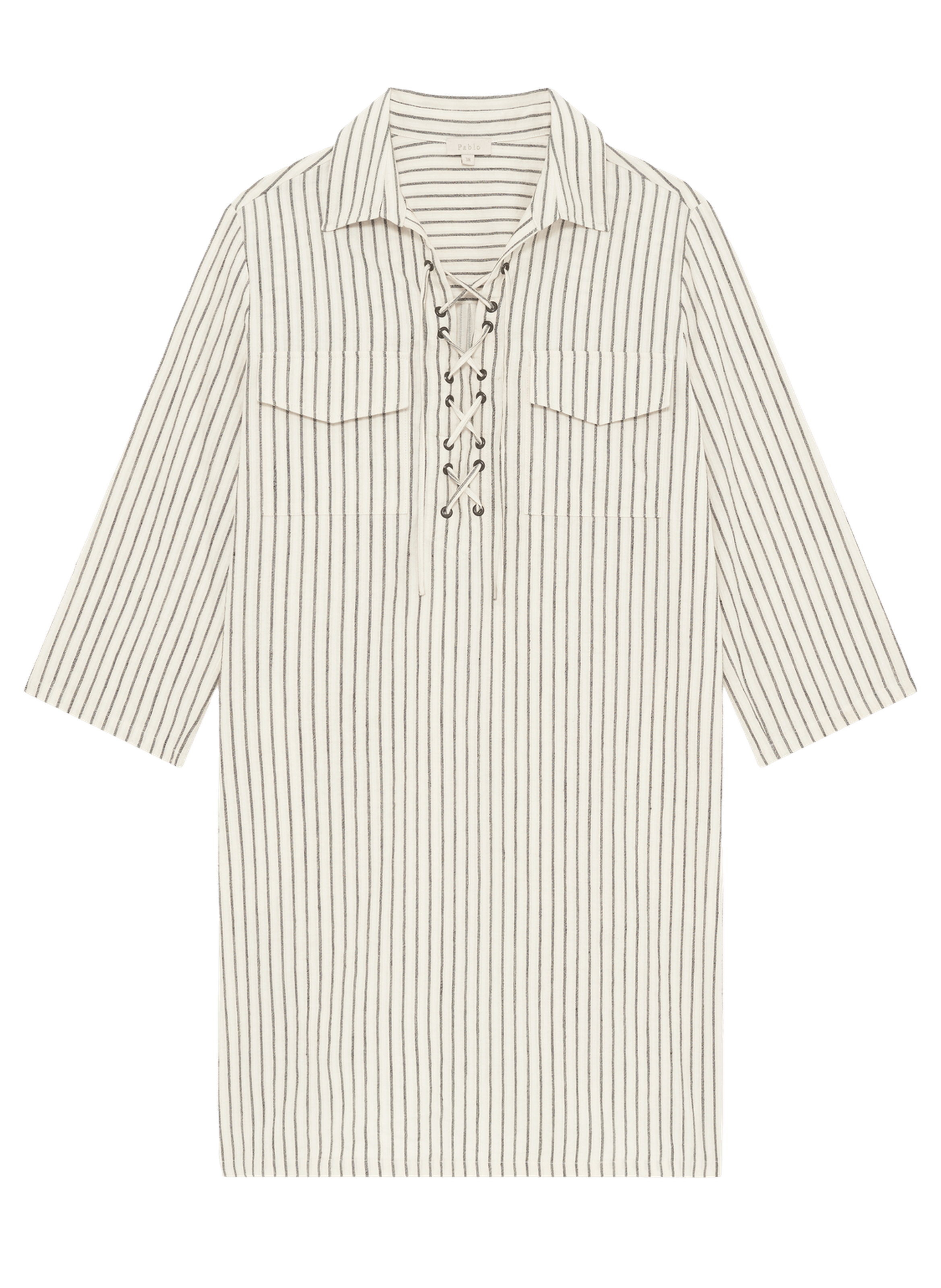 Robe rayée en coton, chanvre et lin -aliya Beige