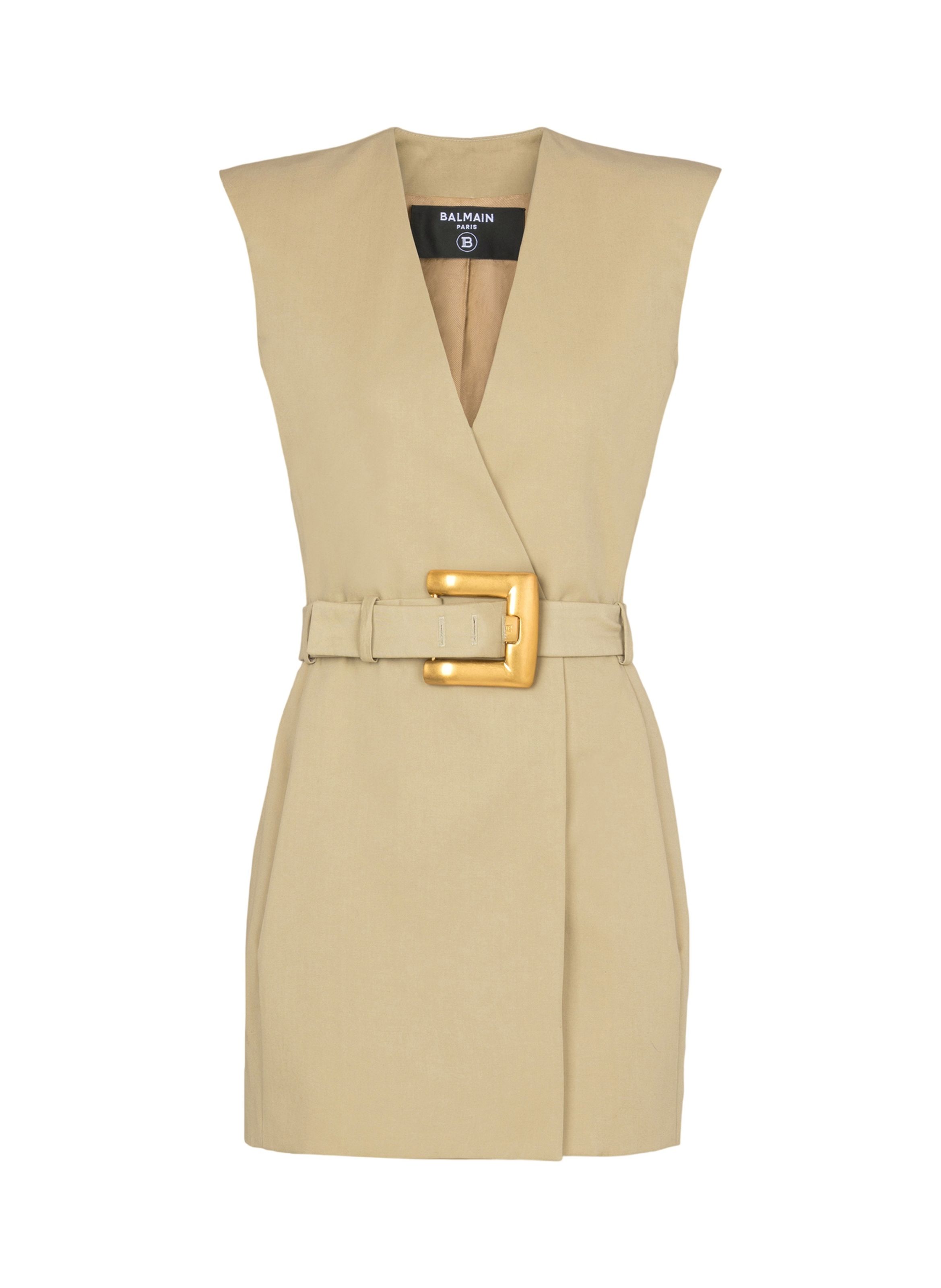 Robe courte ceinturée en gabardine BALMAIN Beige