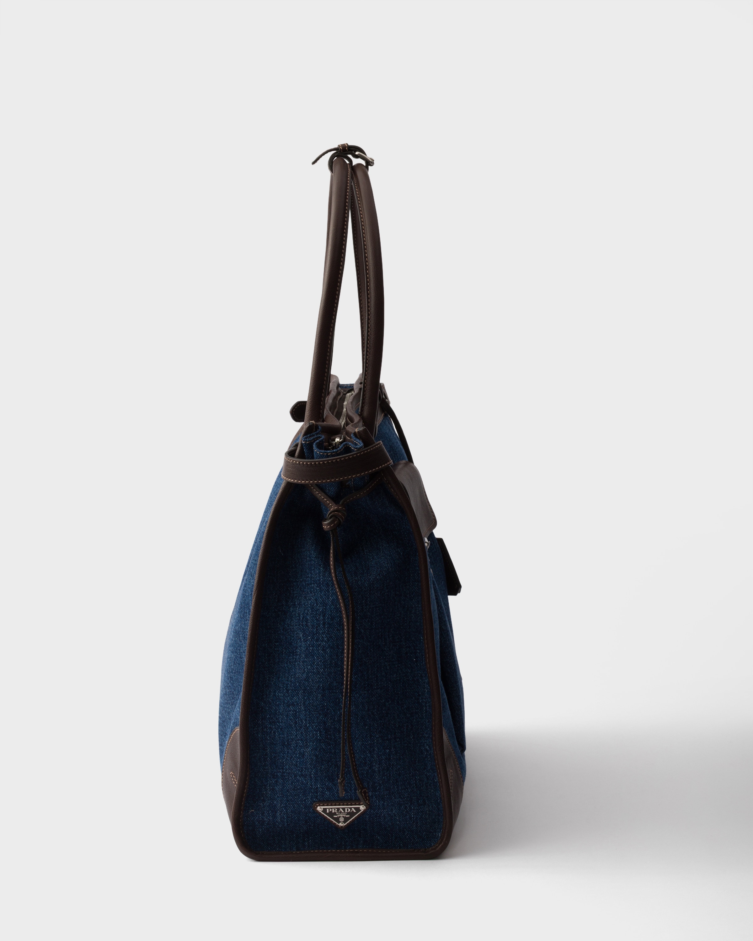 Cabas prada bonnie en denim et cuir PRADA Bleu