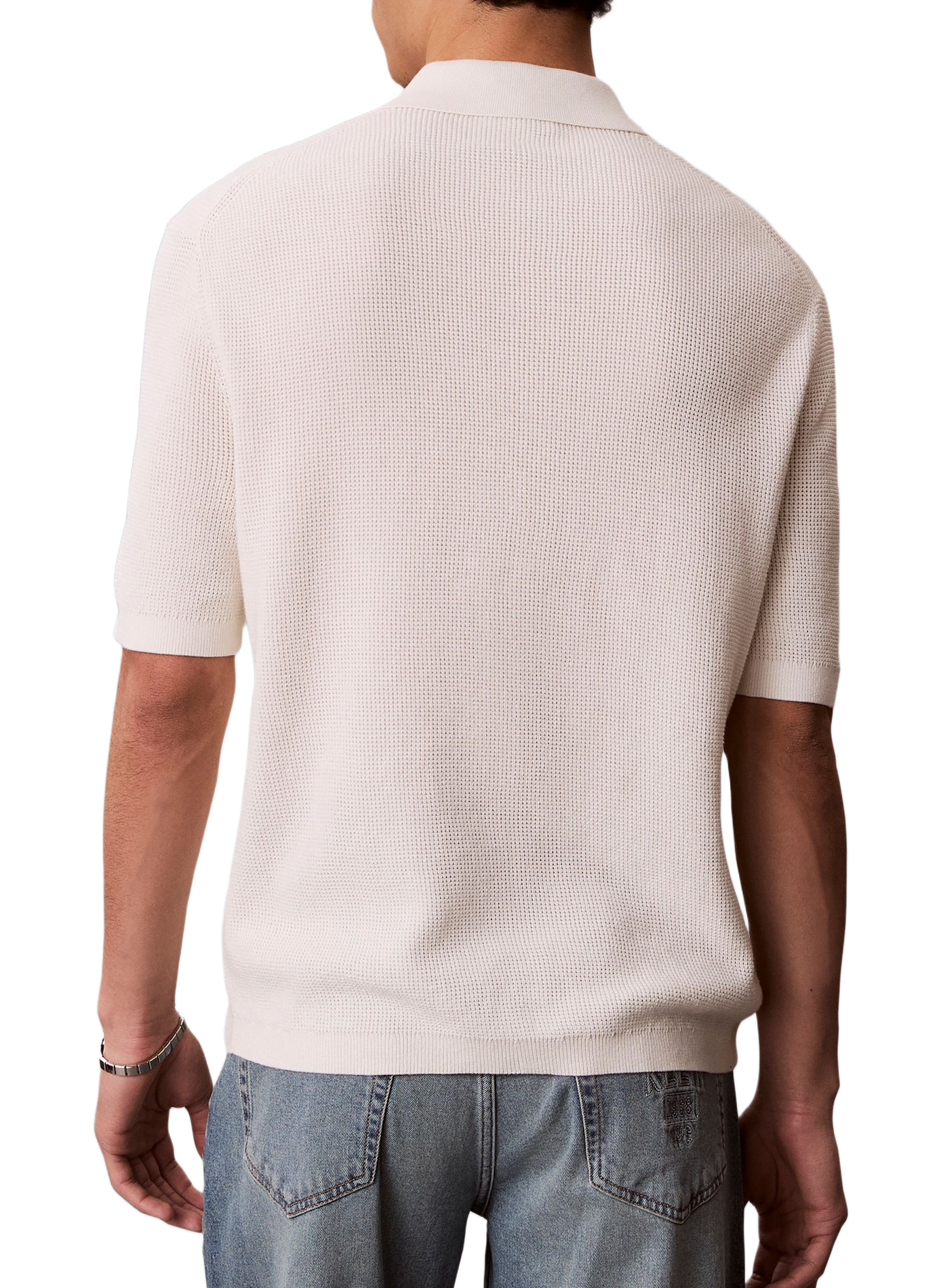 Geripptes Poloshirt mit kurzen Ärmeln aus Baumwolle CALVIN KLEIN Beige