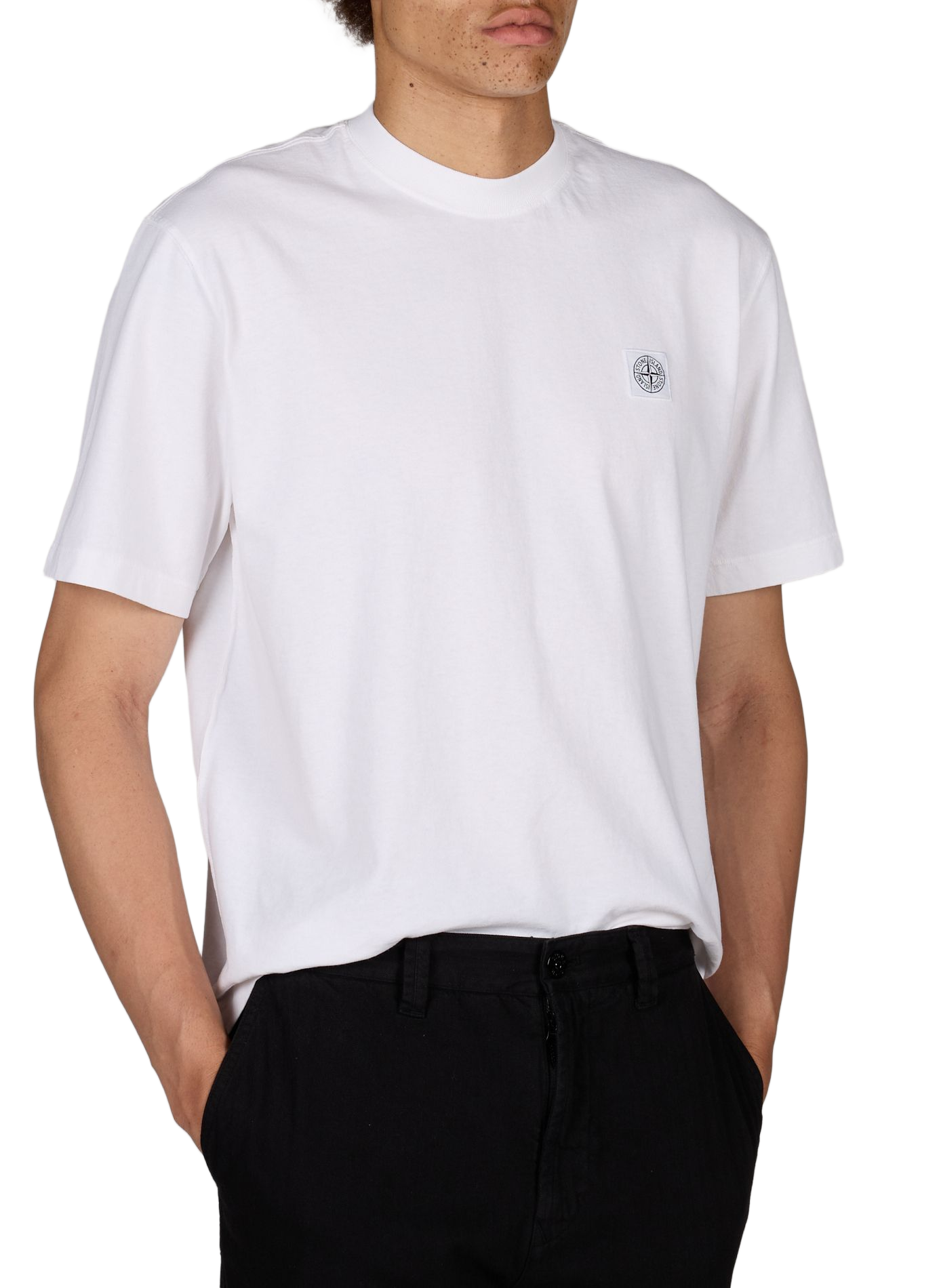 Gerader Rundhalsausschnitt T-Shirt aus Baumwolle STONE ISLAND Weiss