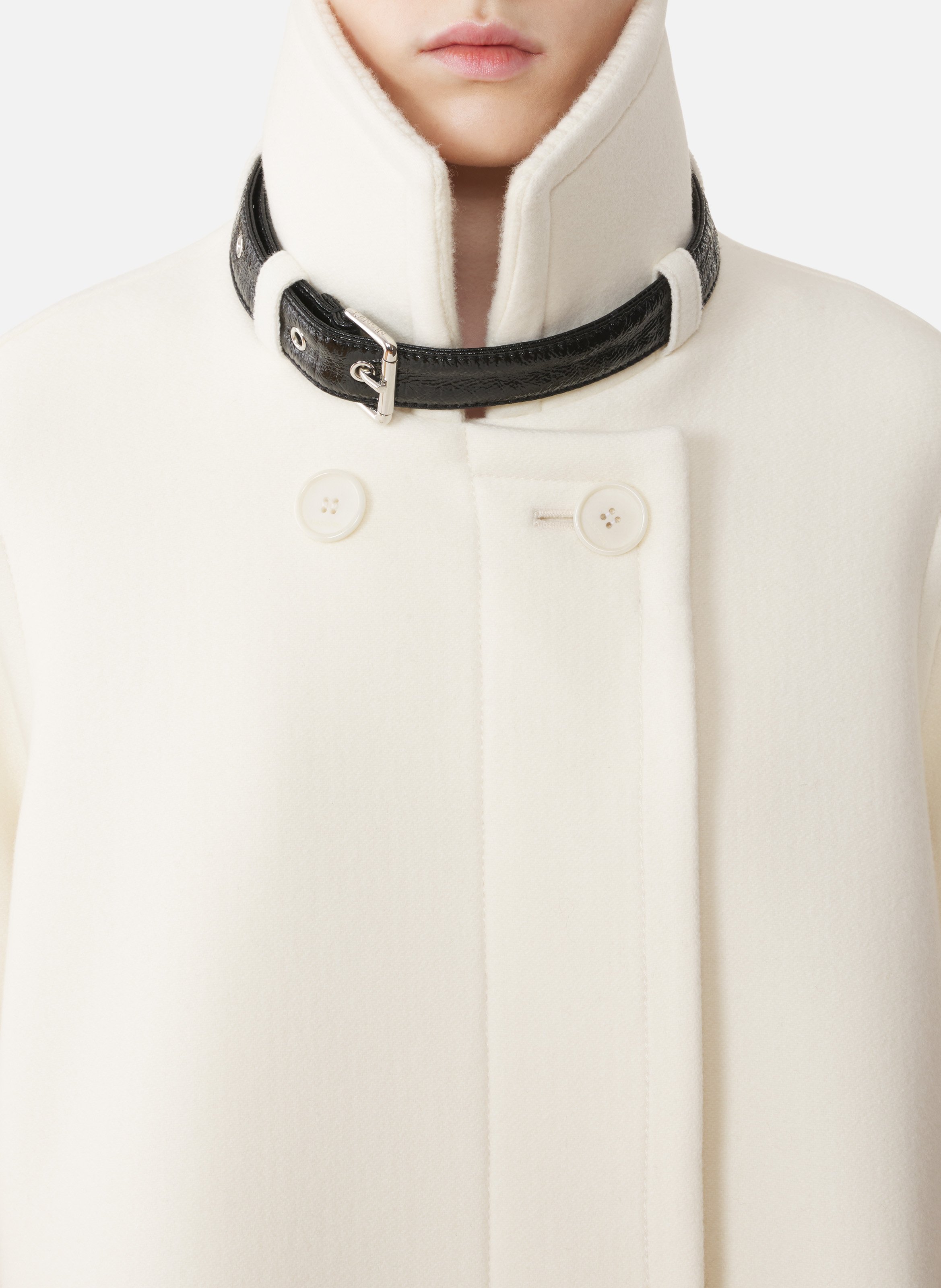 Manteau court col montant en laine LANVIN Blanc