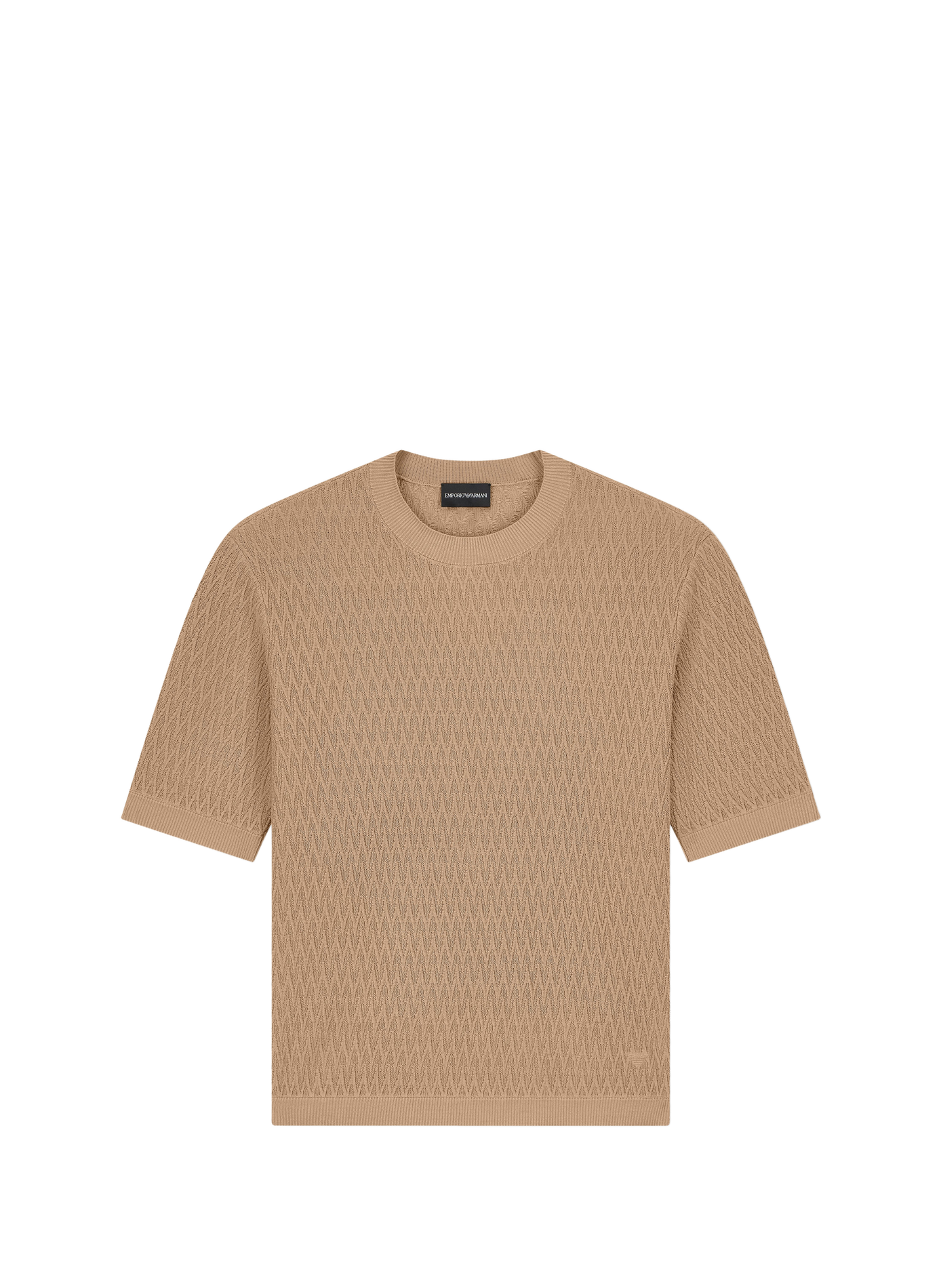 Short-sleeved chevron knit cotton sweater EMPORIO ARMANI Beige