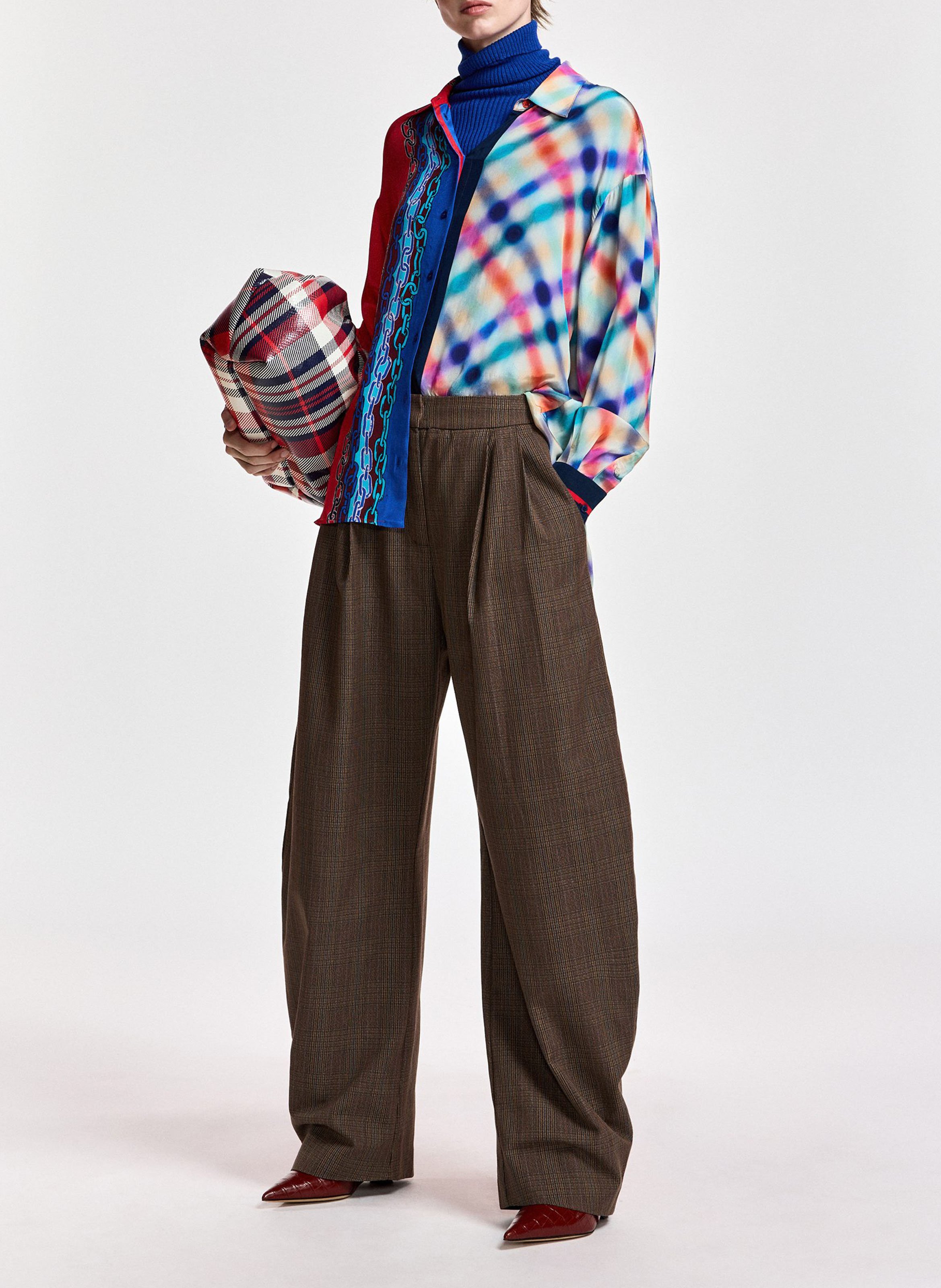 Pantalon barrel à carreaux karol2 ESSENTIEL ANTWERP Marron