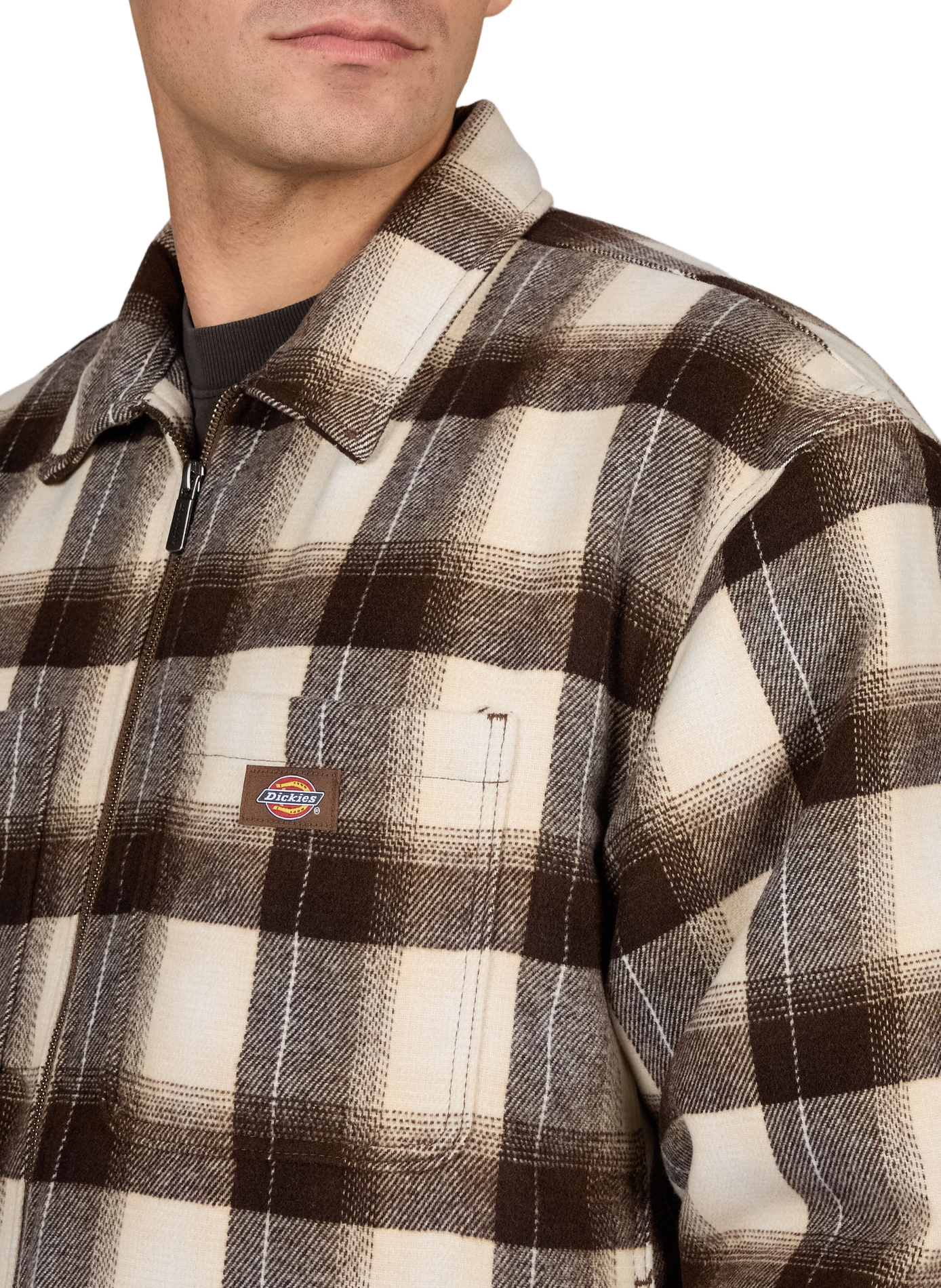 Checked Cotton Zip-Up Jacket DICKIES Brown
