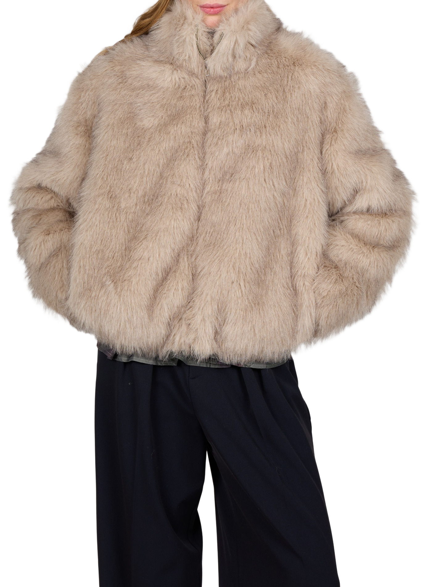 Oversized faux fur-effect jacket VILA Beige