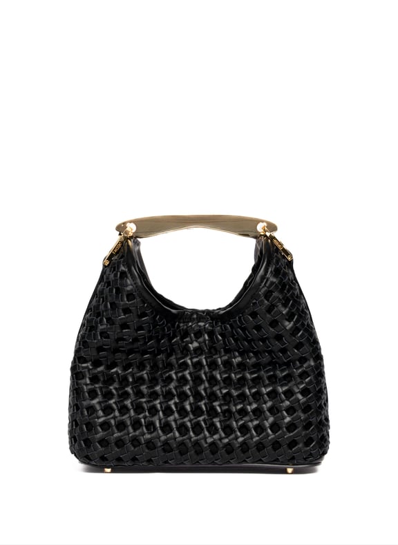 Petit sac boomerang en cuir tressé Noir by ELLEME ELLEME Petit sac boomerang en cuir tressé Noir
