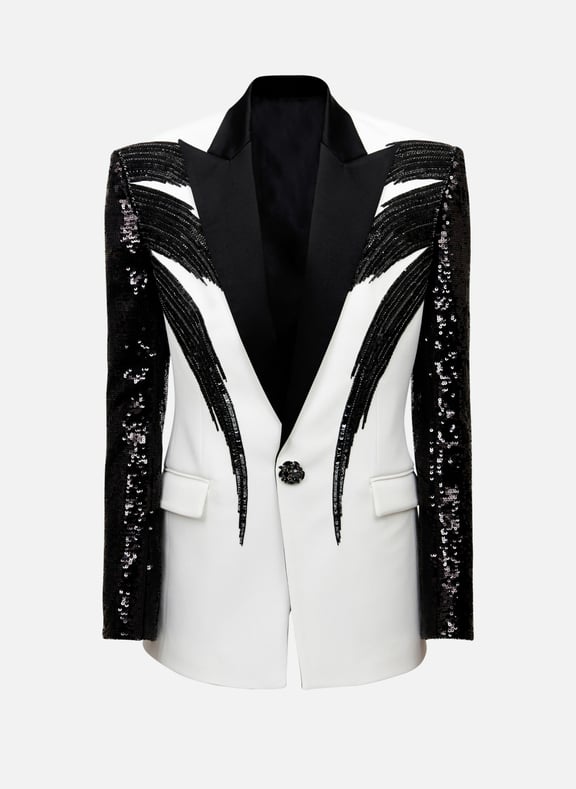 Veste bicolore brodée à sequins Noir by BALMAIN BALMAIN Veste bicolore brodée à sequins Noir