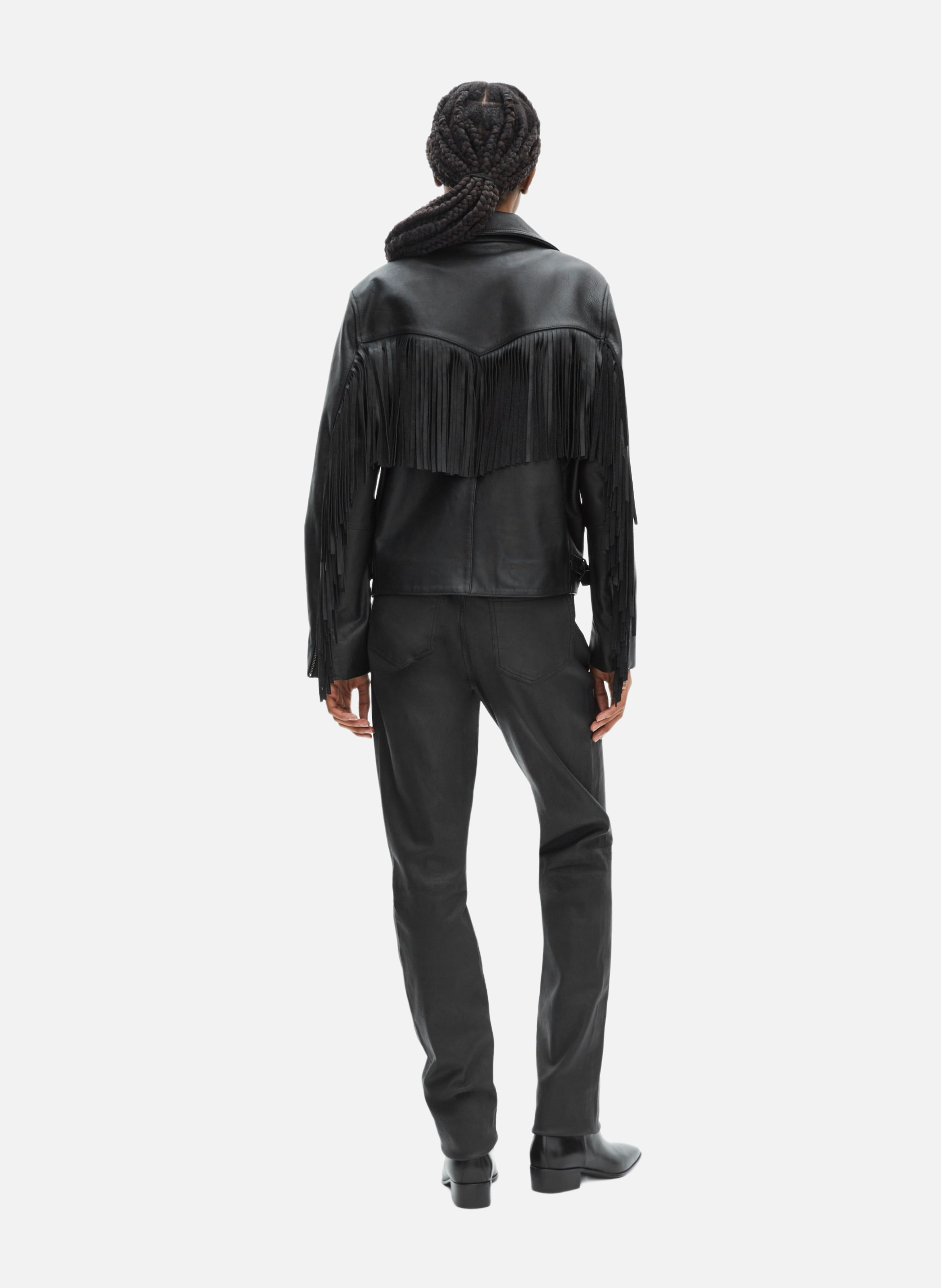 Blouson en cuir à franges THE KOOPLES Noir