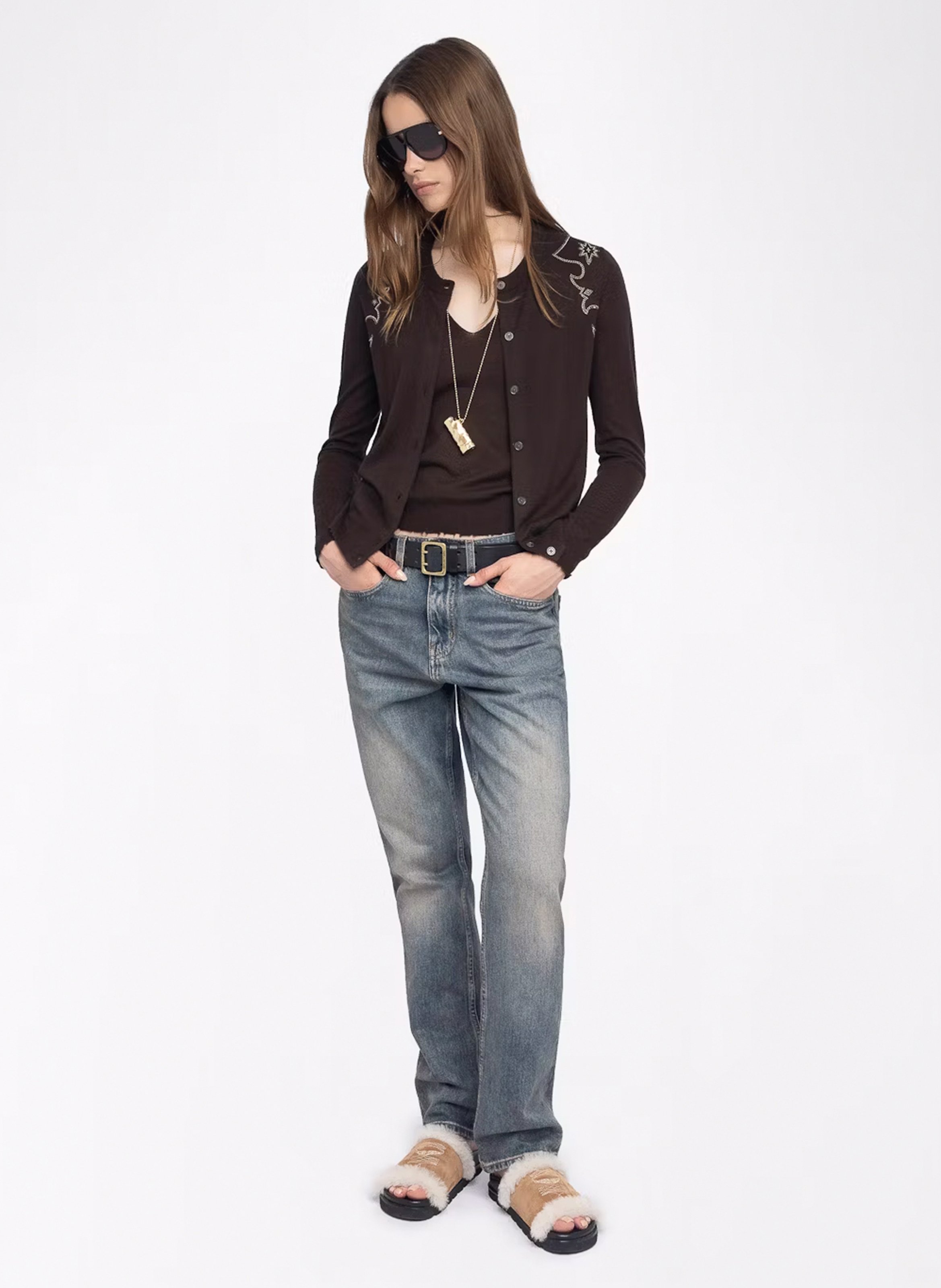 Cardigan boutonné avec strass en cachemire missya ZADIG&VOLTAIRE Marron