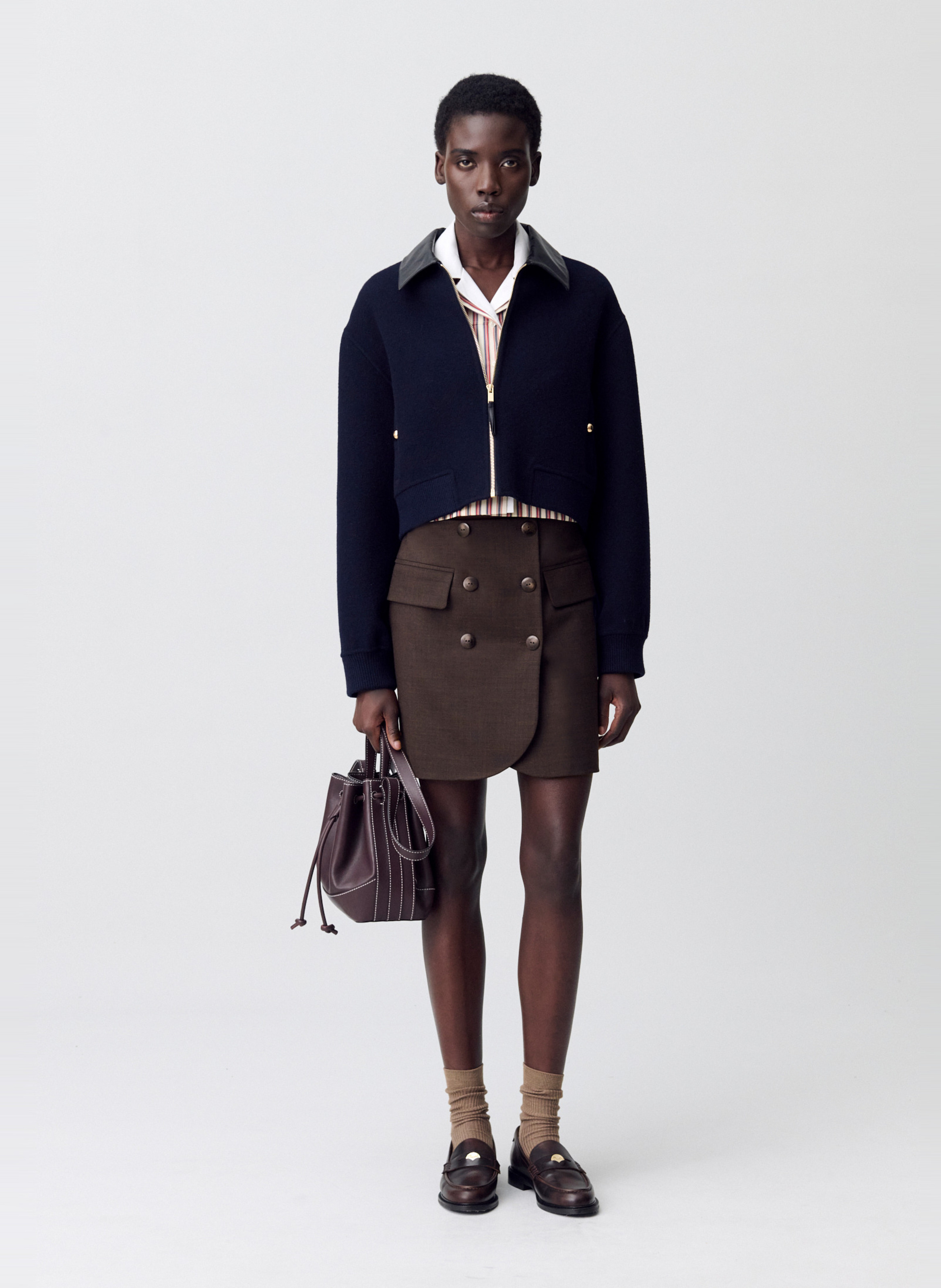 Jupe courte droite en laine mélangée sienna CLAUDIE PIERLOT Marron