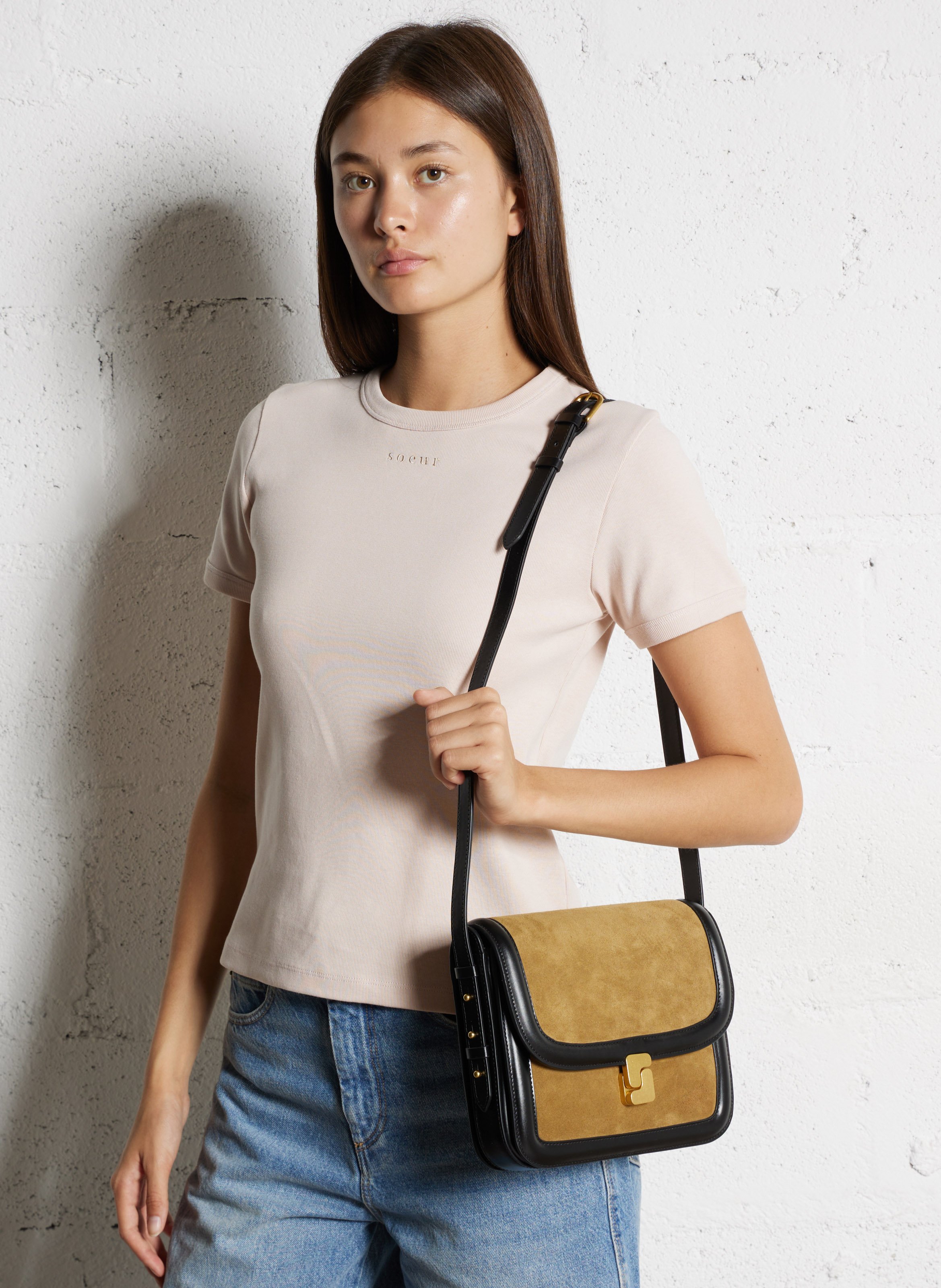 Sac bandoulière à rabat en cuir bellissima maxi SOEUR Marron