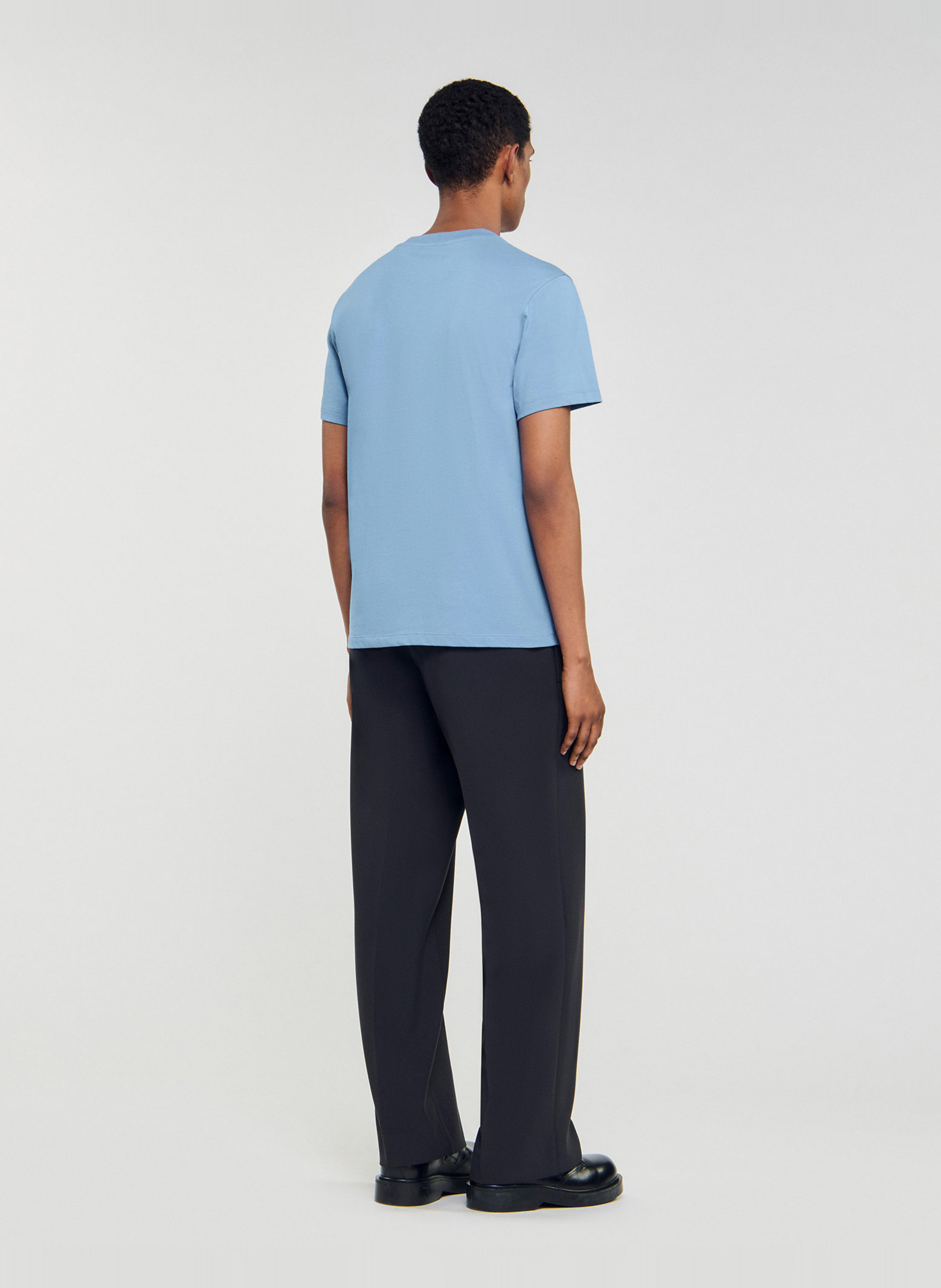 Tee-shirt manches courtes sérigraphié SANDRO Bleu