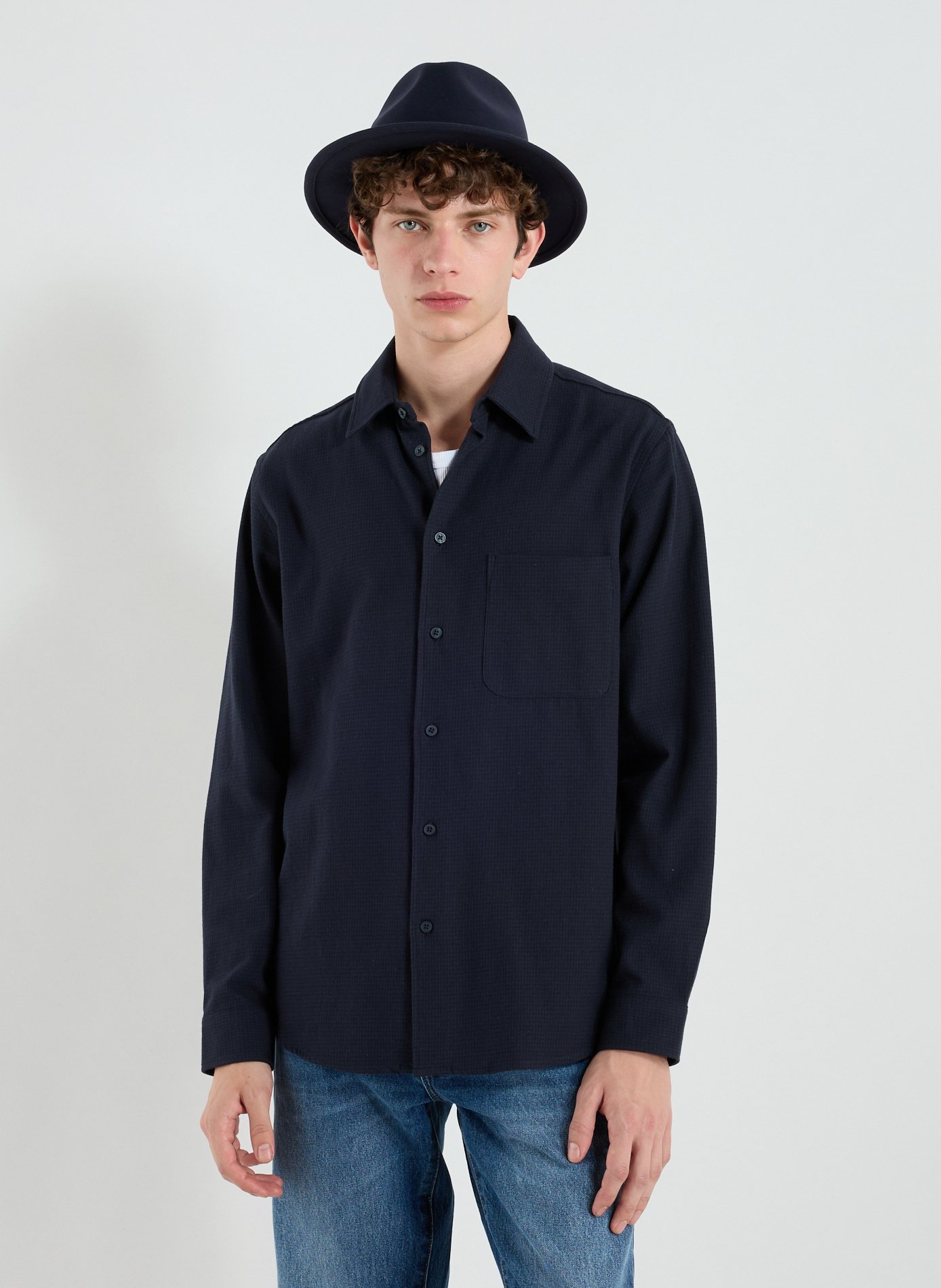 SAMSOE SAMSOE Chemise pied-de-poule en coton Bleu