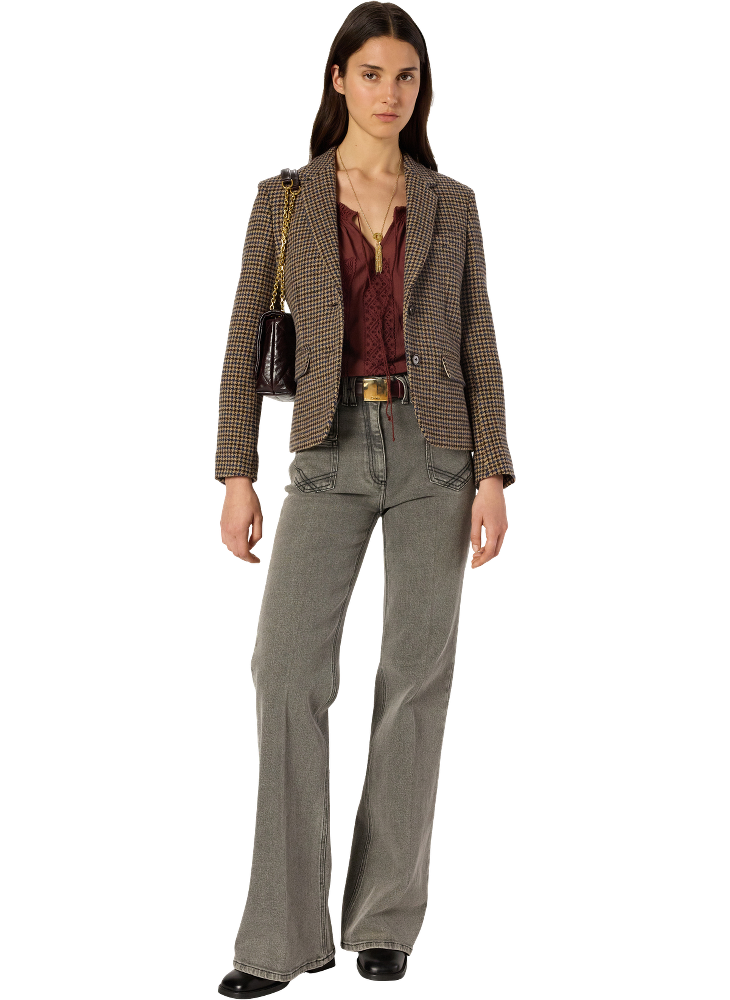 Blazer pied de coq en laine - nathane GERARD DAREL Beige