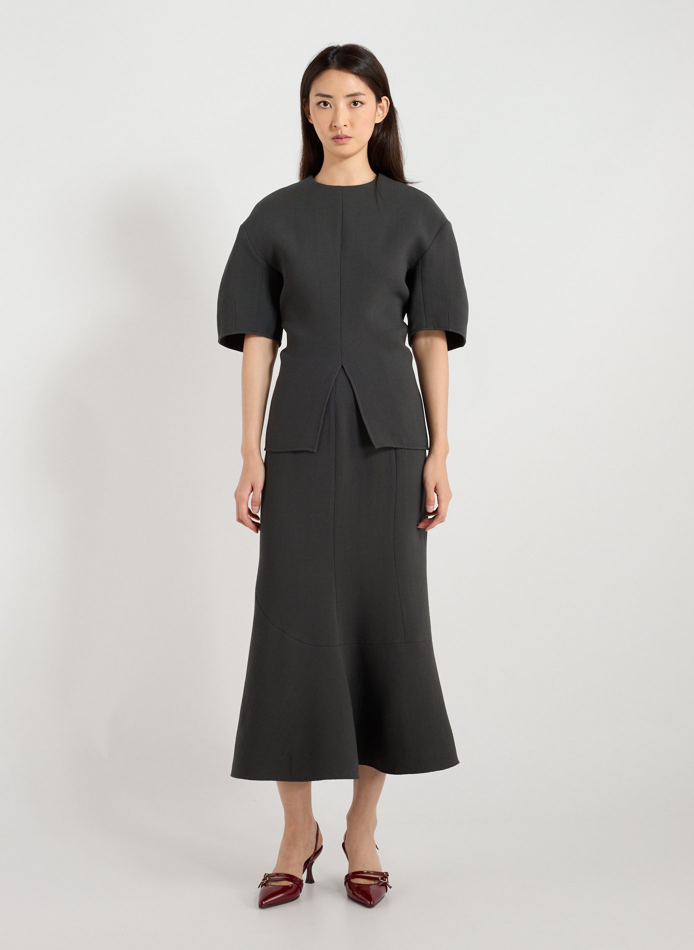 T-shirt cintré à col rond en laine TIBI Gris