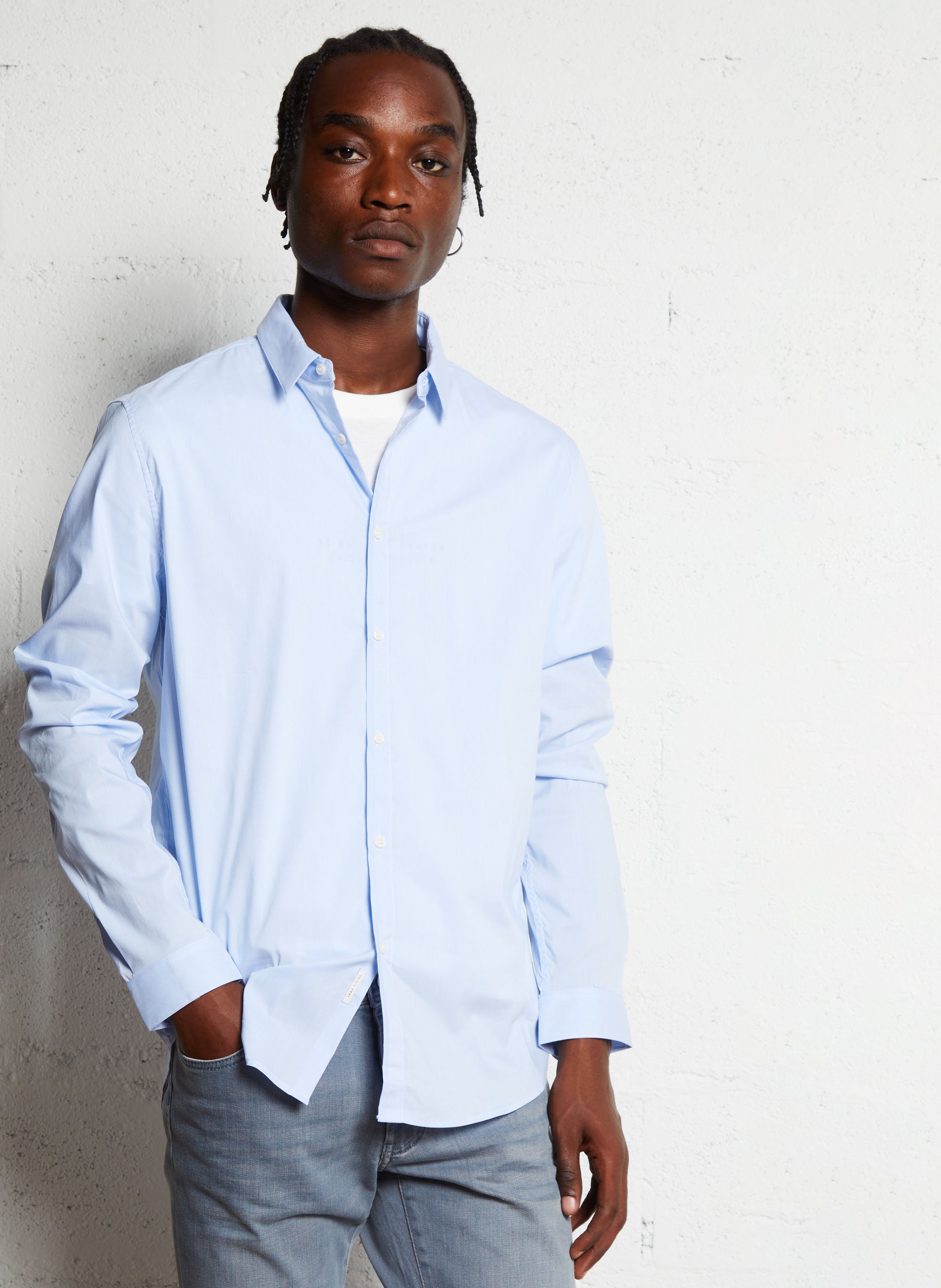 Chemise col classique slim-fit en coton mélangé IKKS Bleu