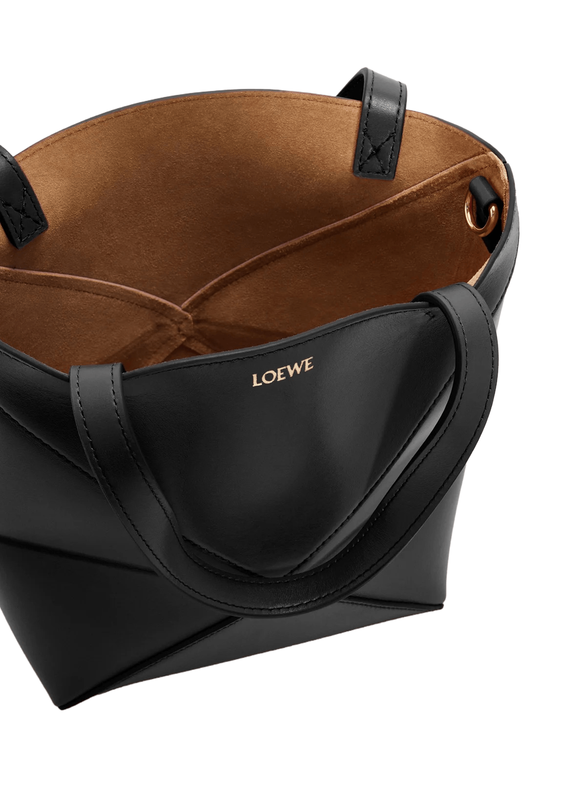 Mini Puzzle Fold Glossy Calf Leather Tote LOEWE Black