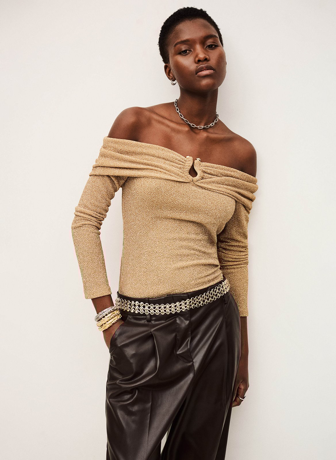 Top ajusté col bardot imprimé bai BA&SH Doré