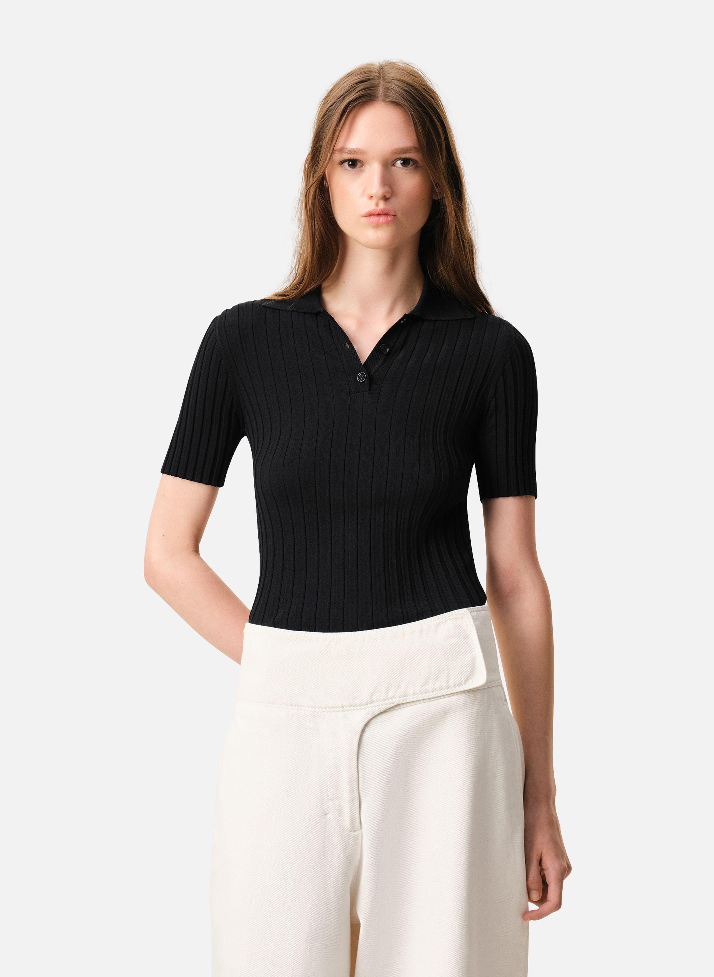 Polo manches courtes en maille NoirAMI PARIS