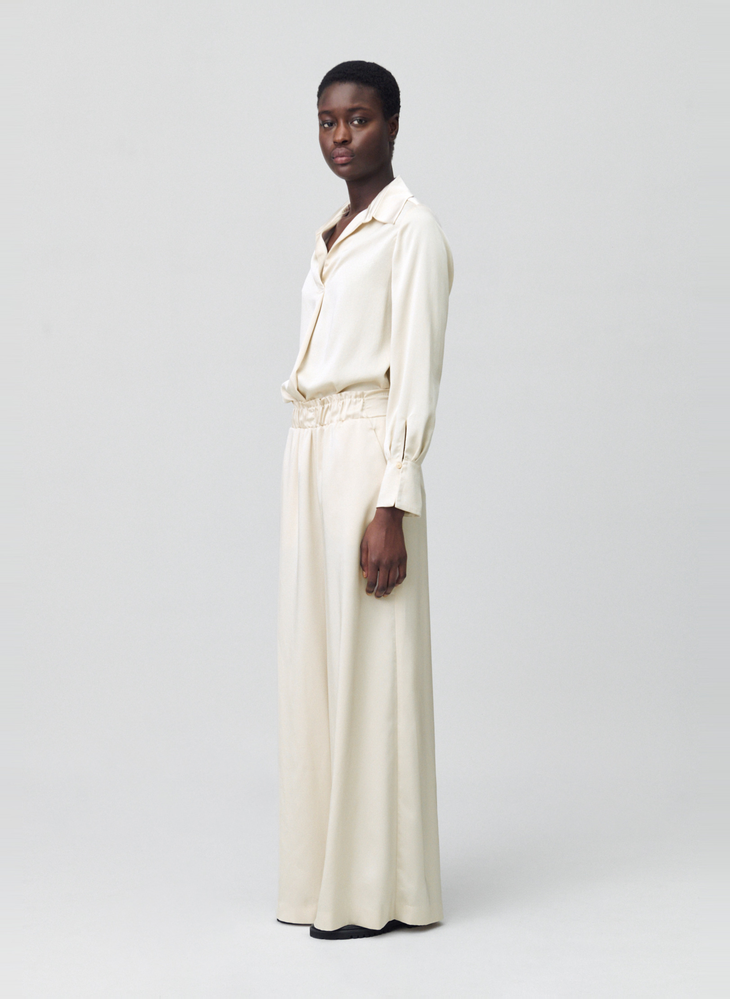 Pantalon large taille haute satiné CLAUDIE PIERLOT Beige