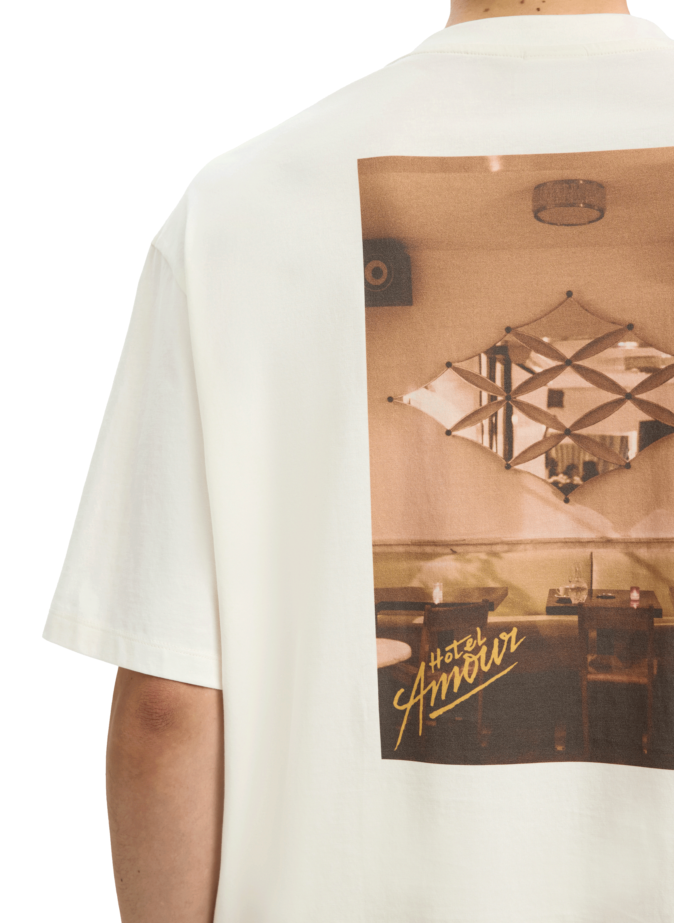 Round neck printed cotton t-shirt SELECTED Beige