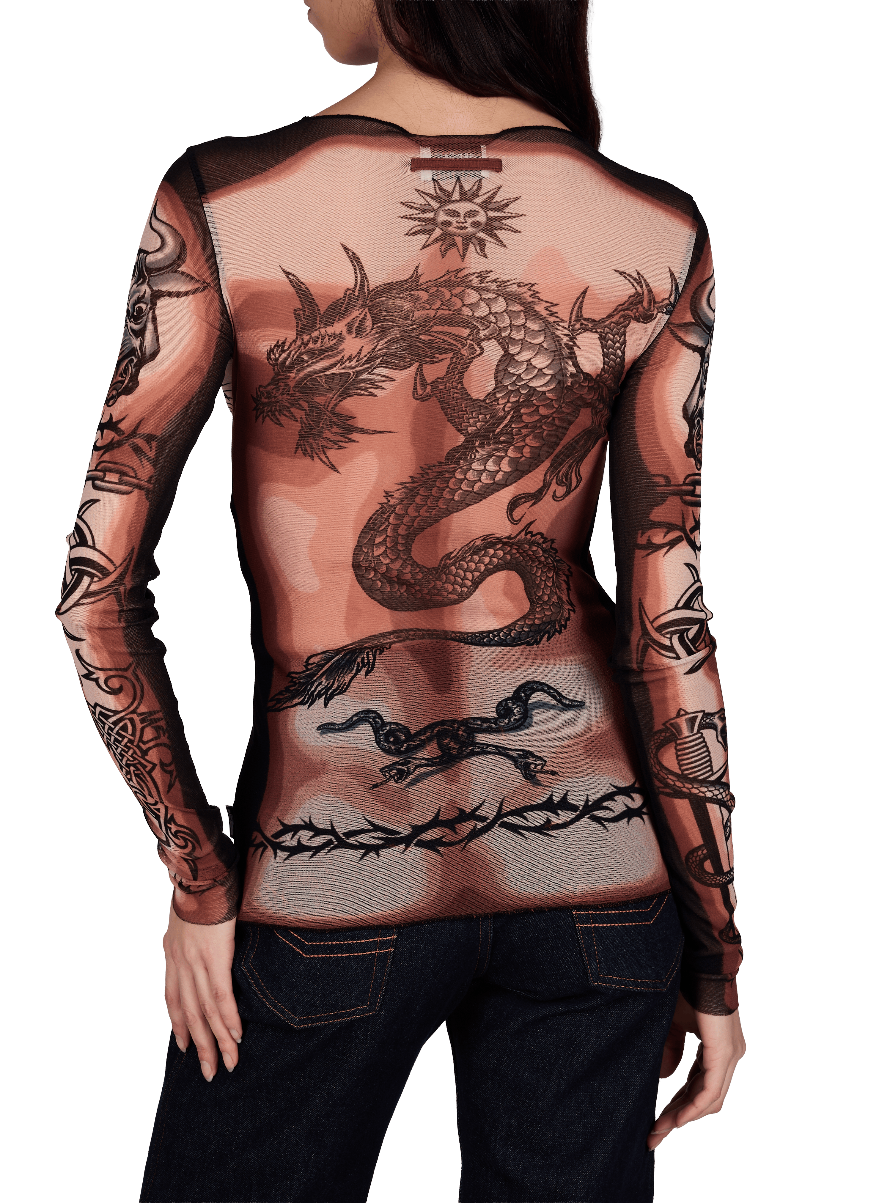 Printed sheer top JEAN PAUL GAULTIER Beige