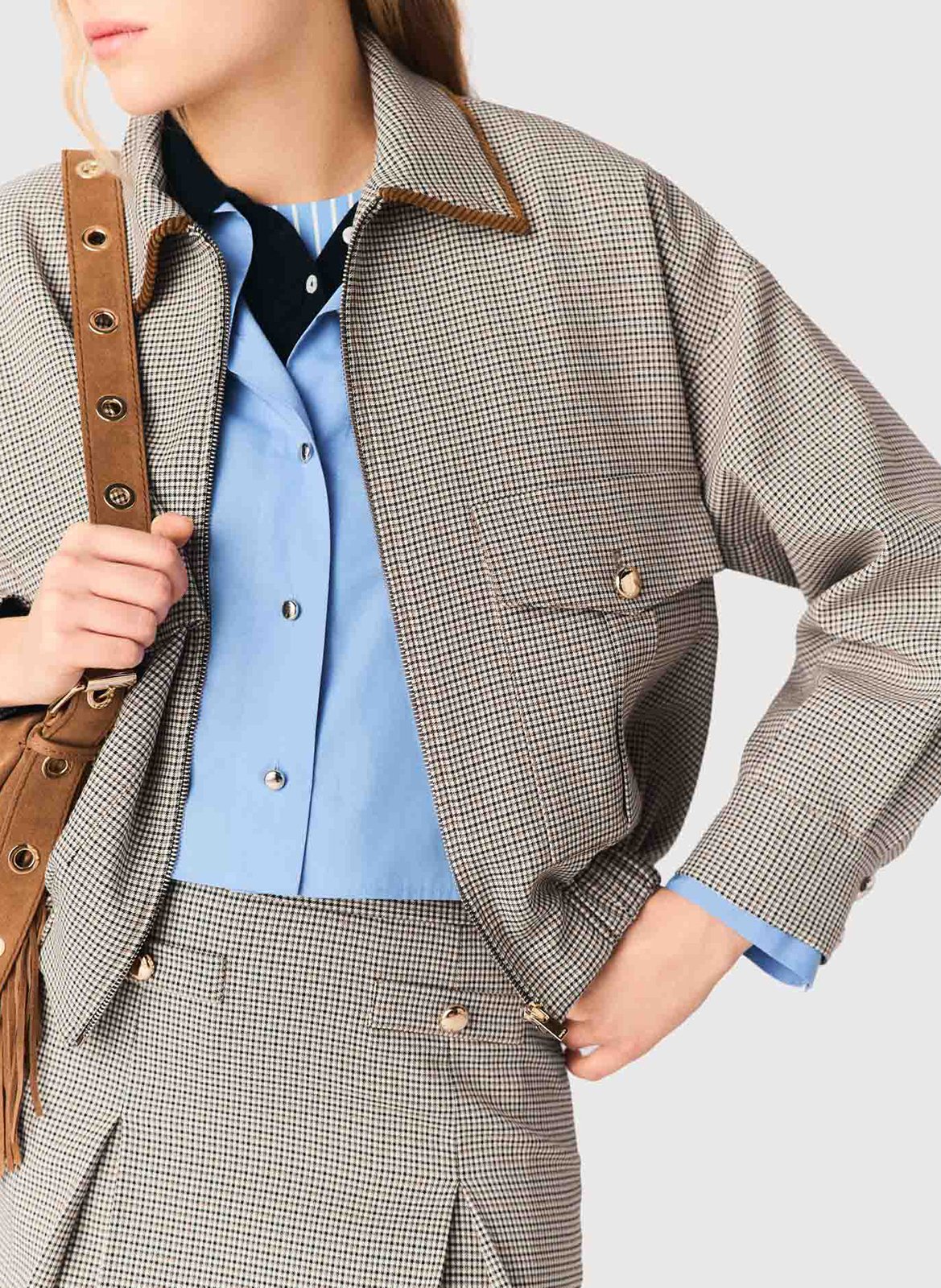 Veste droite col classique imprimée MAJE Marron