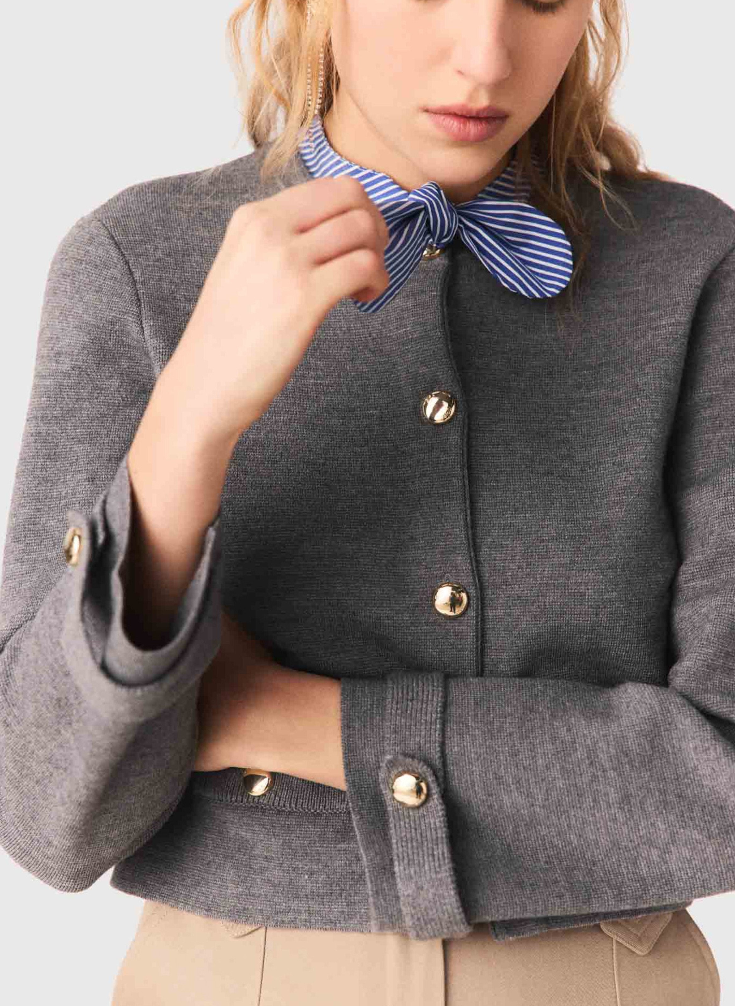 Cardigan droit col rond MAJE Gris