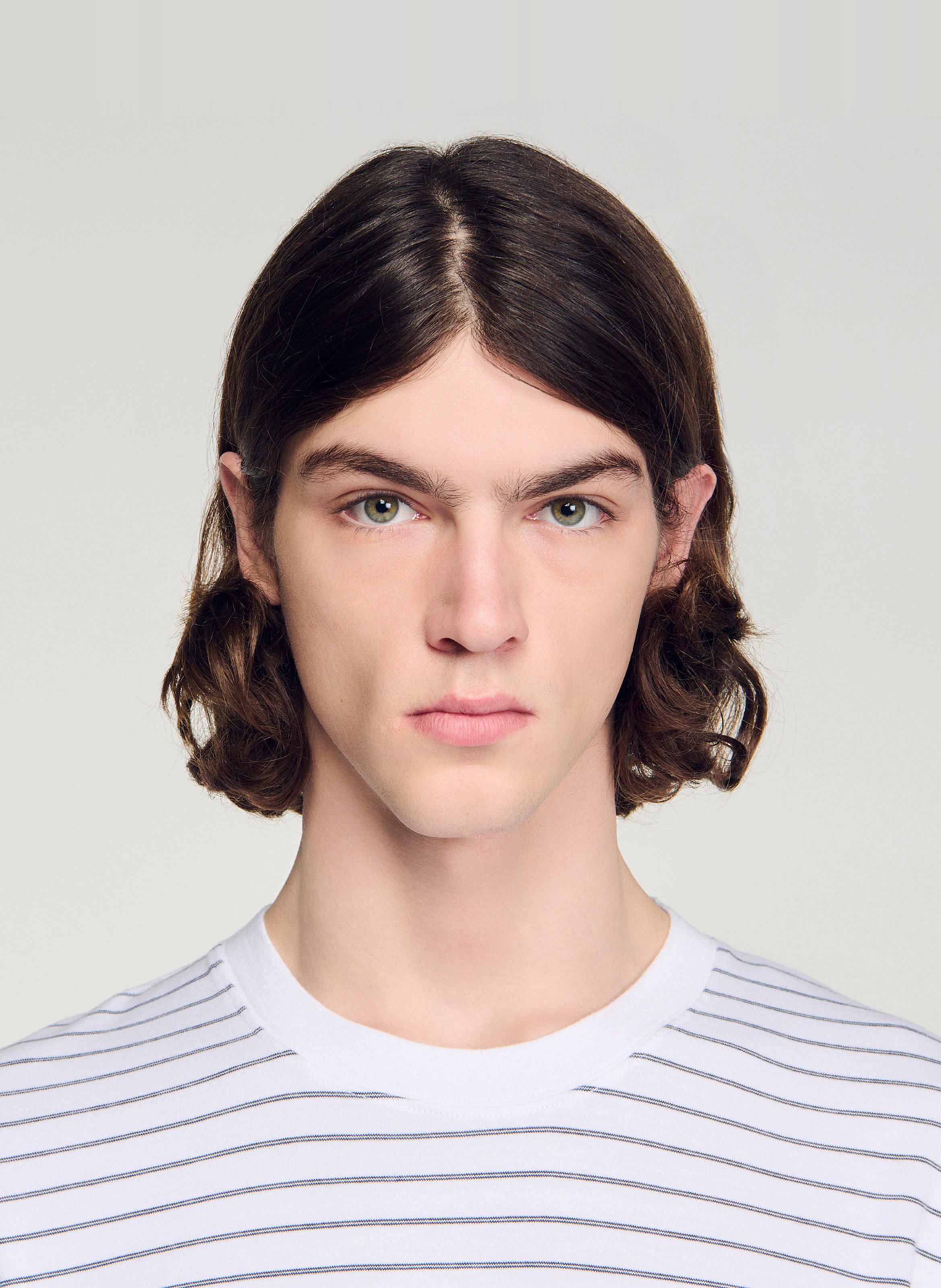 Tee-shirt col rond à rayures SANDRO Blanc