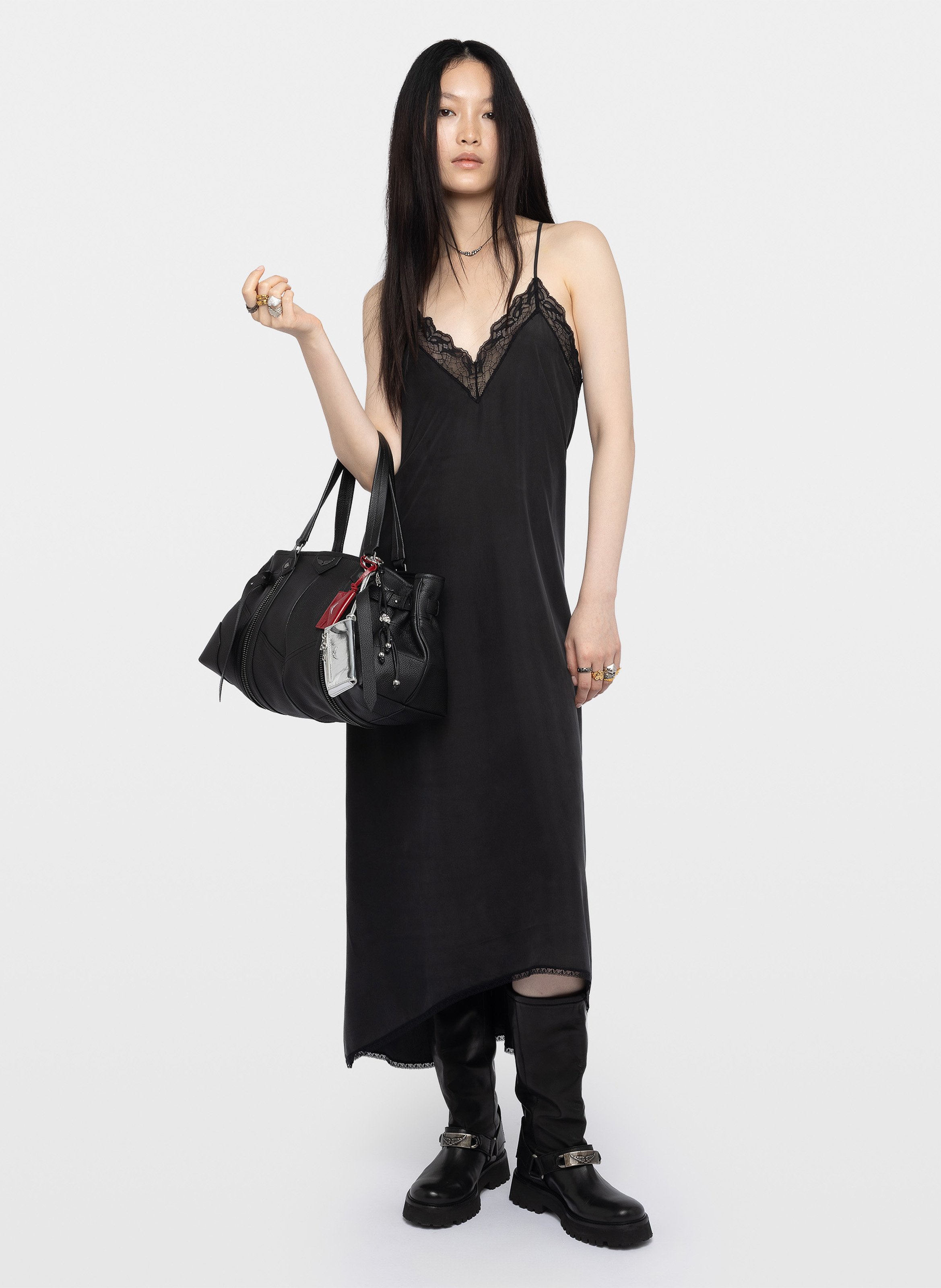 Robe midi fendue à détails dentelle renzo ZADIG&VOLTAIRE Noir